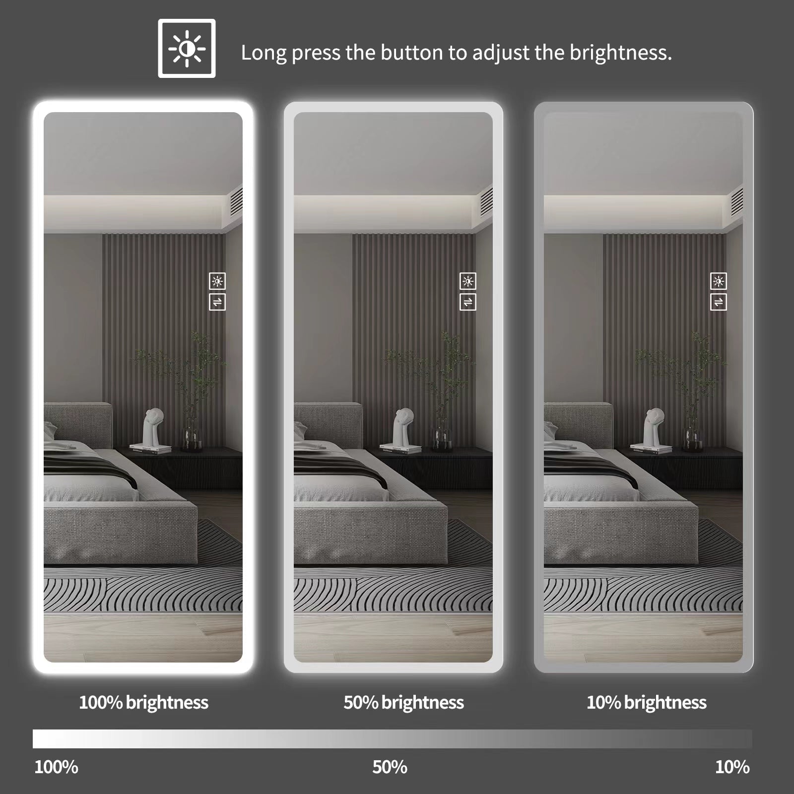 koorbiir mi6 65x24 Full Length LED Floor Mirror, Wall - Mounted Body Mirror with Dimming & 3 Color Modes for Bedroom, Full - Size Mirror with Integrated Lights - Koorbiir