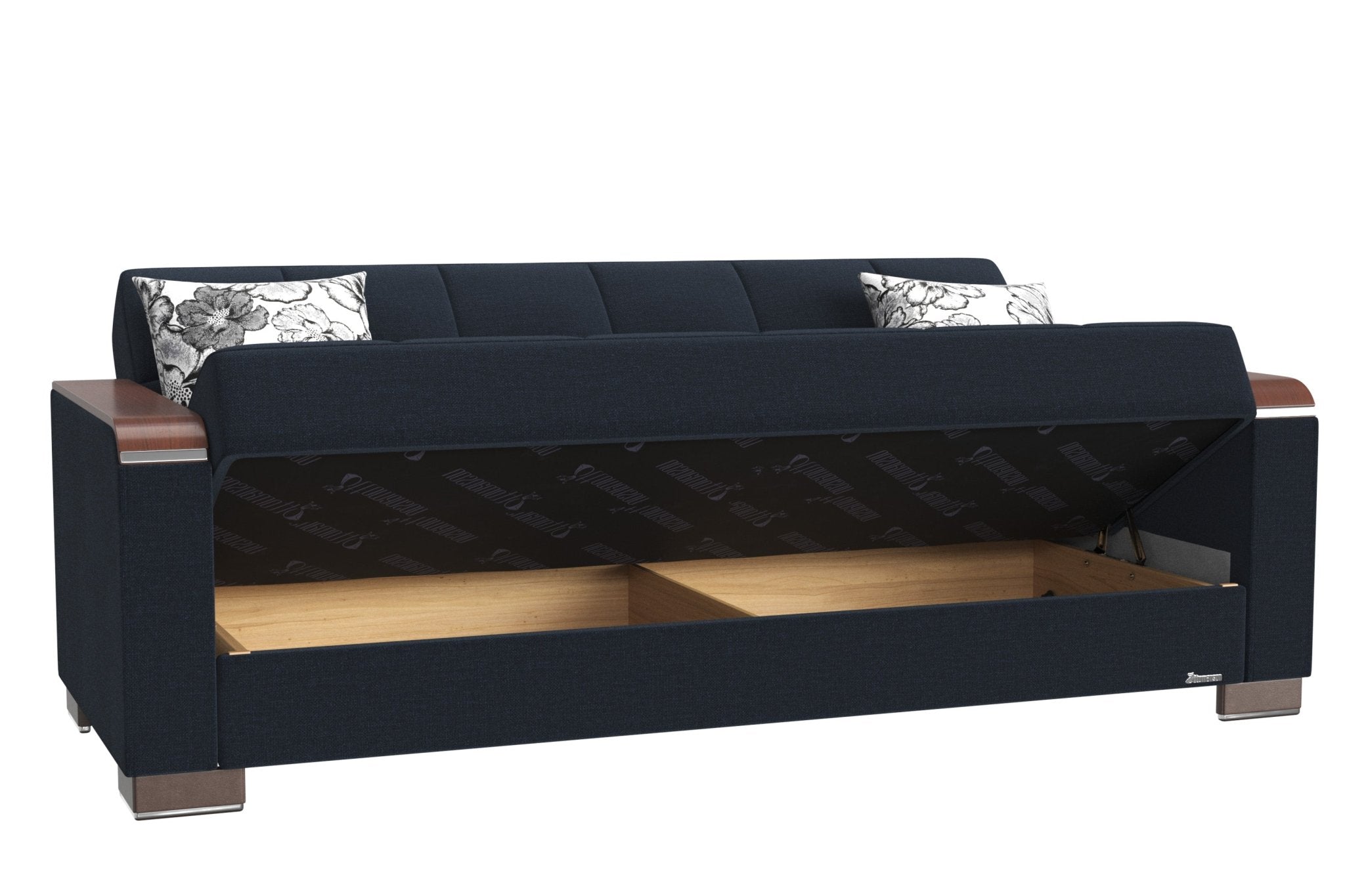 koorbiir be4 PrimeNest ZenAero Collection Convertible Wood Trimmed Upholstered Sofabed with Storage, Dark Blue Polyester Sleeper Sofa Bed for Small Spaces Living Room Furniture - Koorbiir