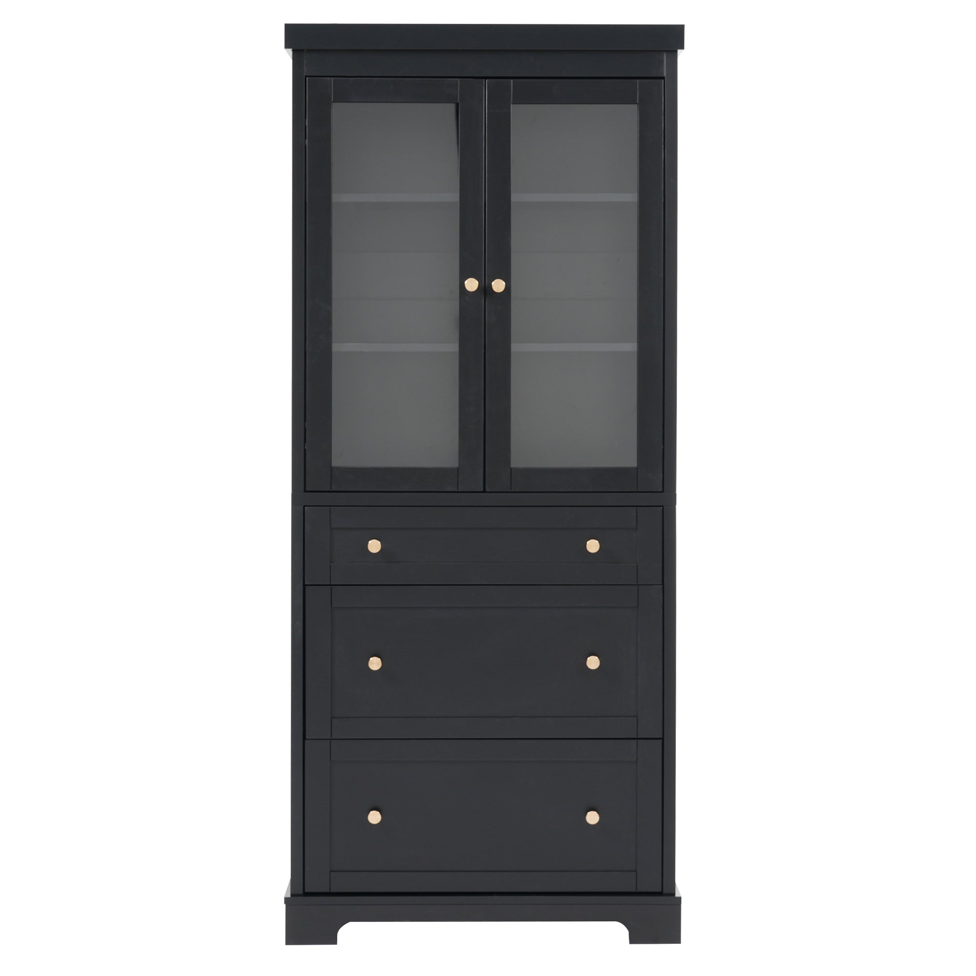 koorbiir k9 70.1" Modern High Freestanding Tall Bathroom Cabinet with 2 Adjustable Shelves & 3 Drawers ¨C Soft - Close Glass Doors, Luxury Metal Handles, Versatile Bathroom, Kitchen, and Living Room Storage - Koorbiir