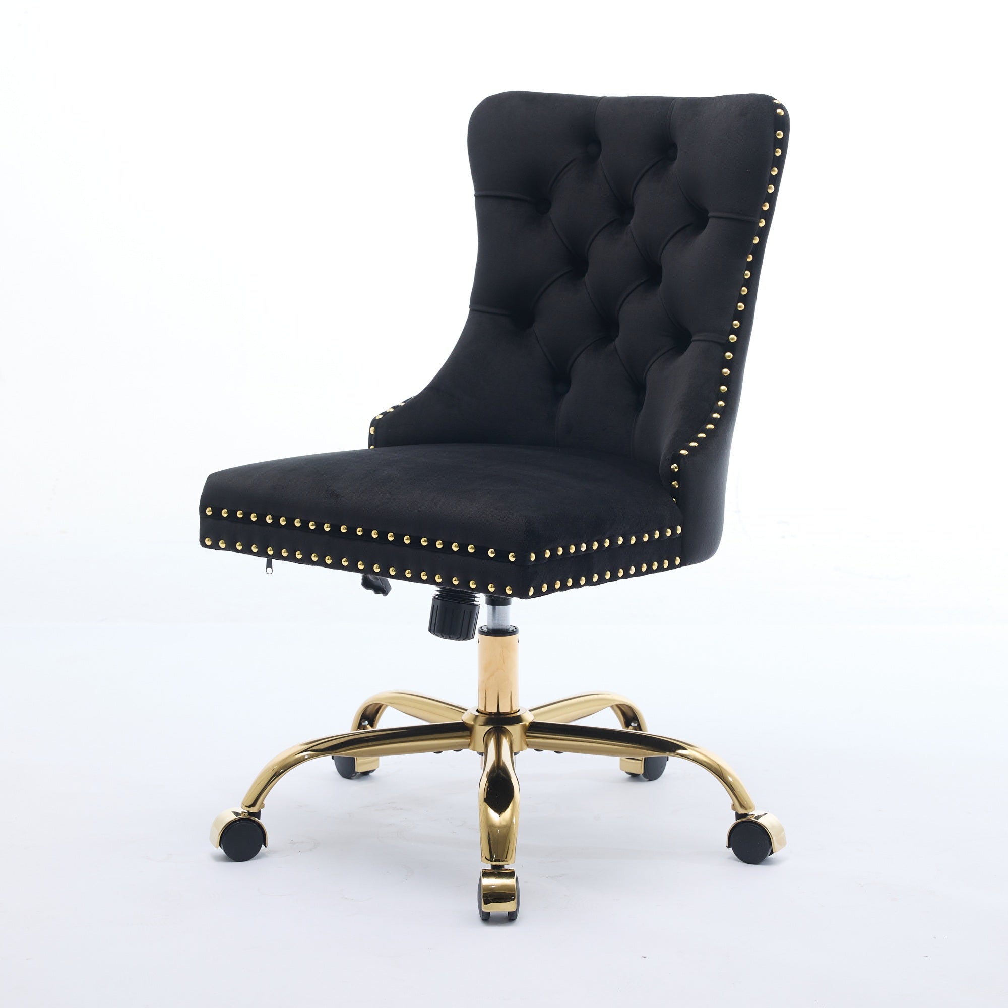 koorbiir o4 Modern Velvet Upholstered Office Chair with Tufted Button ¨C Adjustable Swivel Desk Chair with Gold Metal Base (Gray)