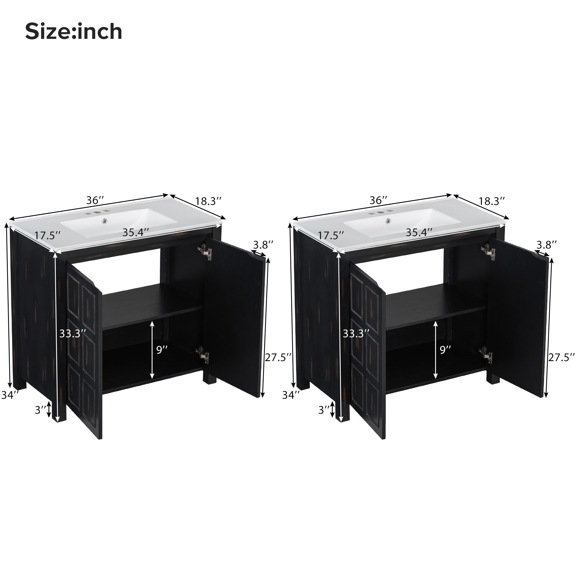 koorbiir ba3 72 Double Vanity Bathroom Storage Cabinet with Ceramic Sinks ¨C Soft - Close Doors & Adjustable Shelves for Stylish Bathroom Organization - Koorbiir