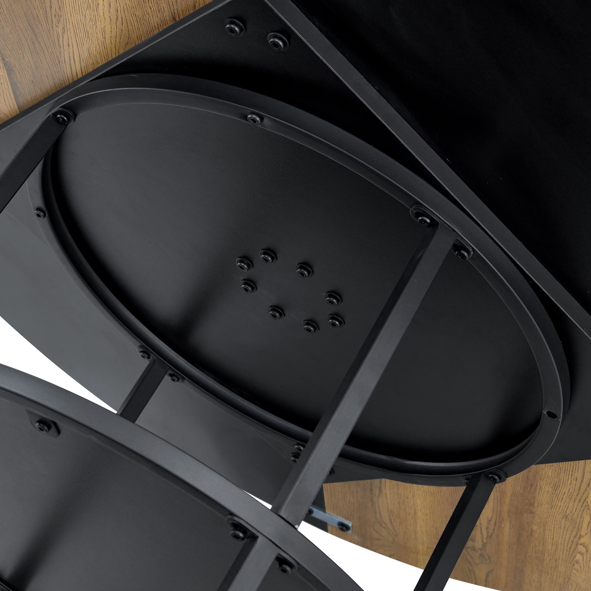47.3" Modern Splicing Circular Dining Table with Double-Layer Storage ¨C 4 Black Linen-Cotton High-Resilience Chairs with Metal Legs, Table Linens Included