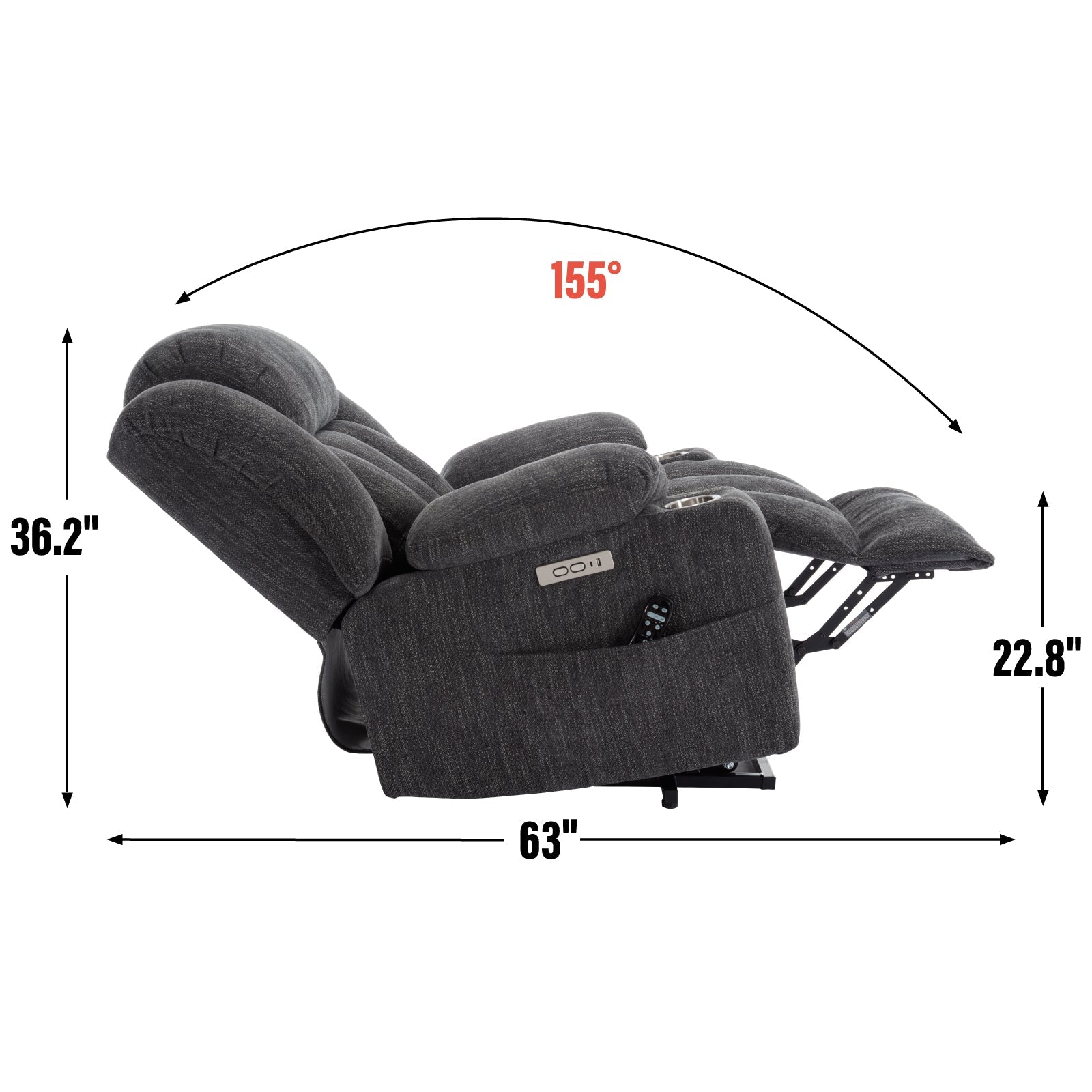 Up to 350 LBS Chenille Power Lift Massage Chair with 8 - Point Vibration, Lumbar Heating, USB & Type - C Ports, Stainless Steel Cup Holders ¨C Blue - Koorbiir