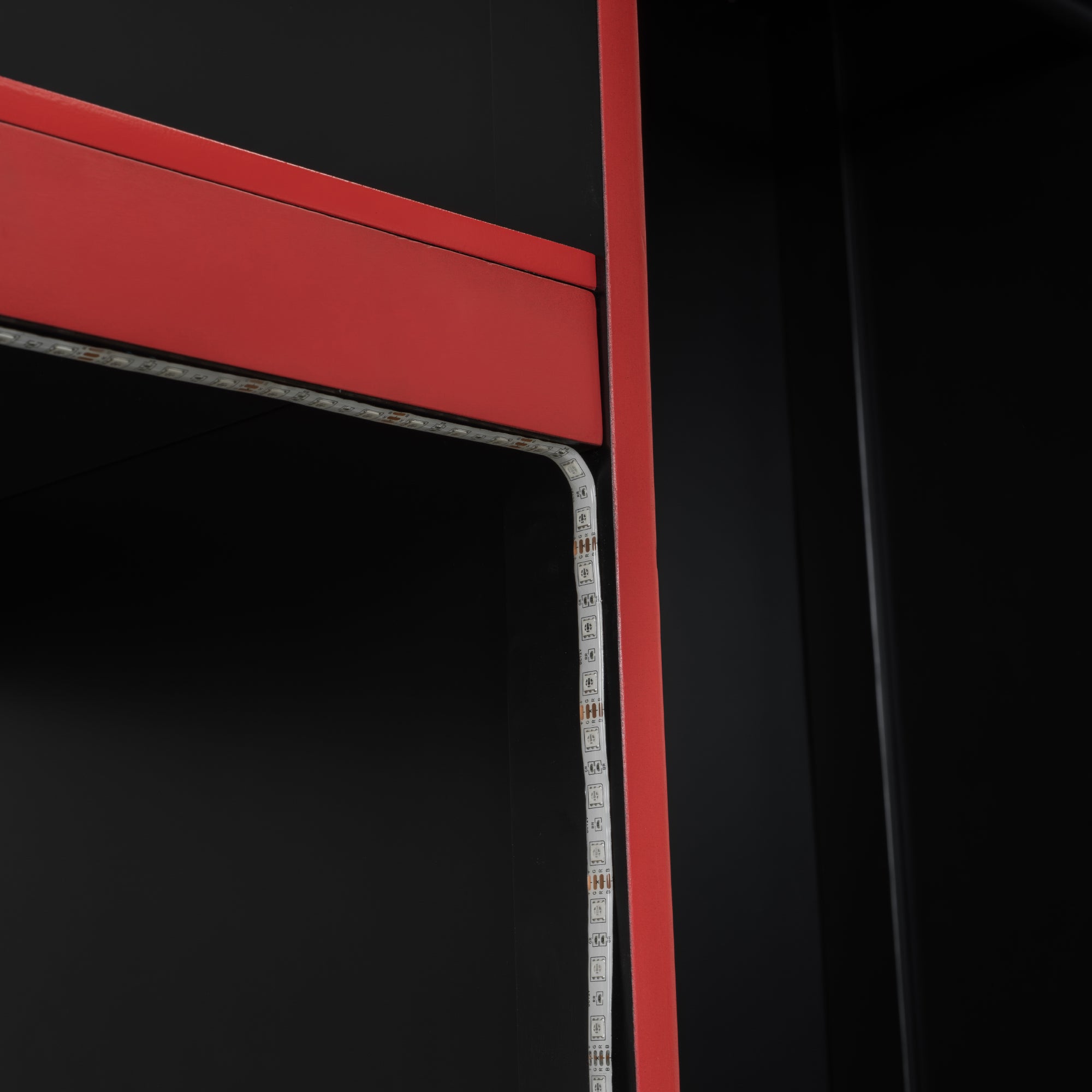 koorbiir G1 Wood Full-Size Gaming Loft Bed with Built-In Gaming Desk, Wardrobe, LED Lighting & Drawer ¨C Black