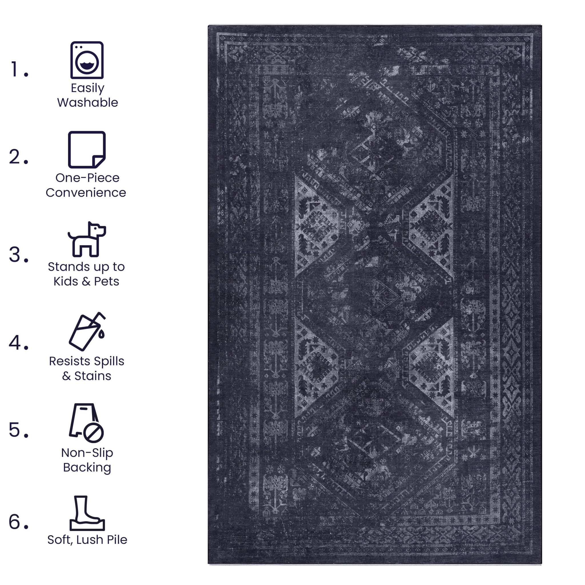 koorbiir R1 9x12 Black and Gray Washable Area Rug ¨C Durable Large Floor Rugs for Living Room and Bedroom - Koorbiir