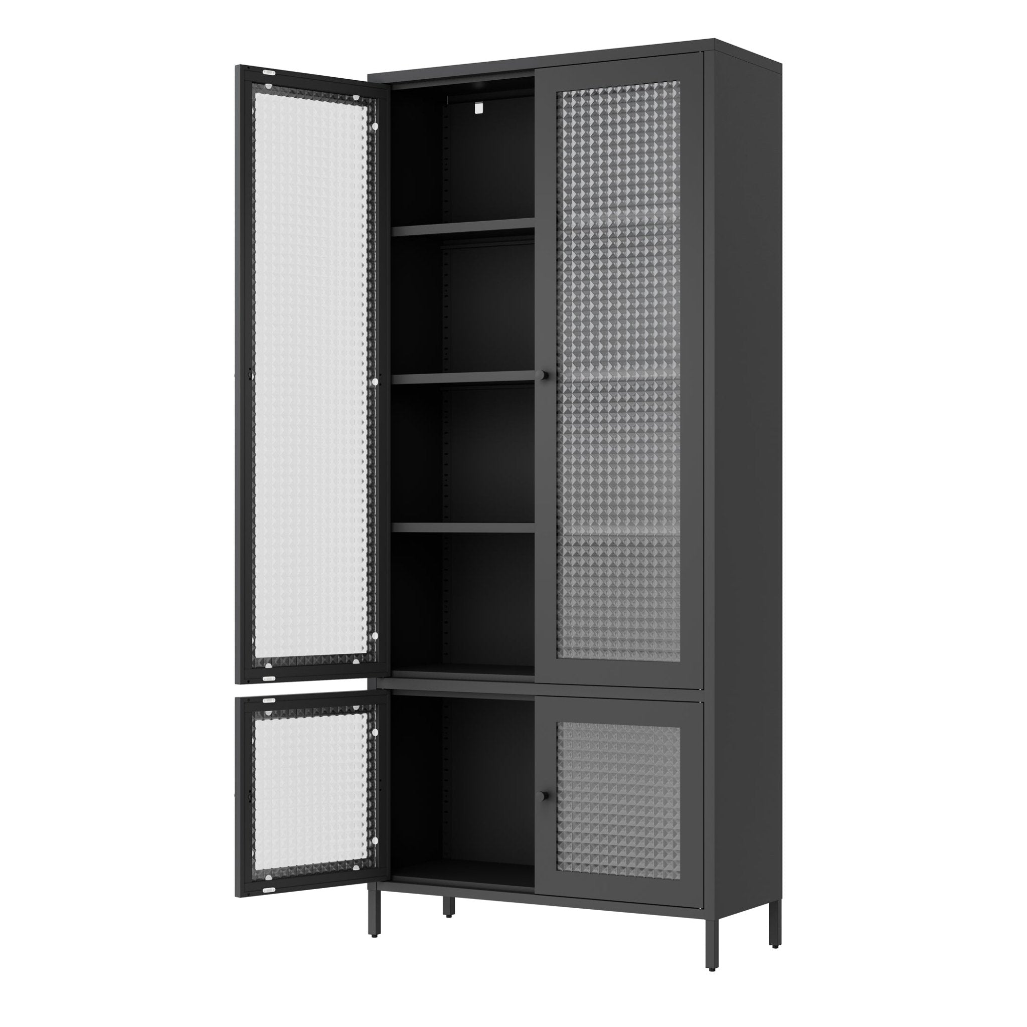 koorbiir ma1 koorbiir of5 Large Metal Storage & Office Cabinet with 4 Waffle - Grid Tempered Glass Doors, 5 Adjustable Shelves ¨C Freestanding Display Bookcase for Home, Bedroom, Living Room, Pantry, Office ¨C Black - Koorbiir