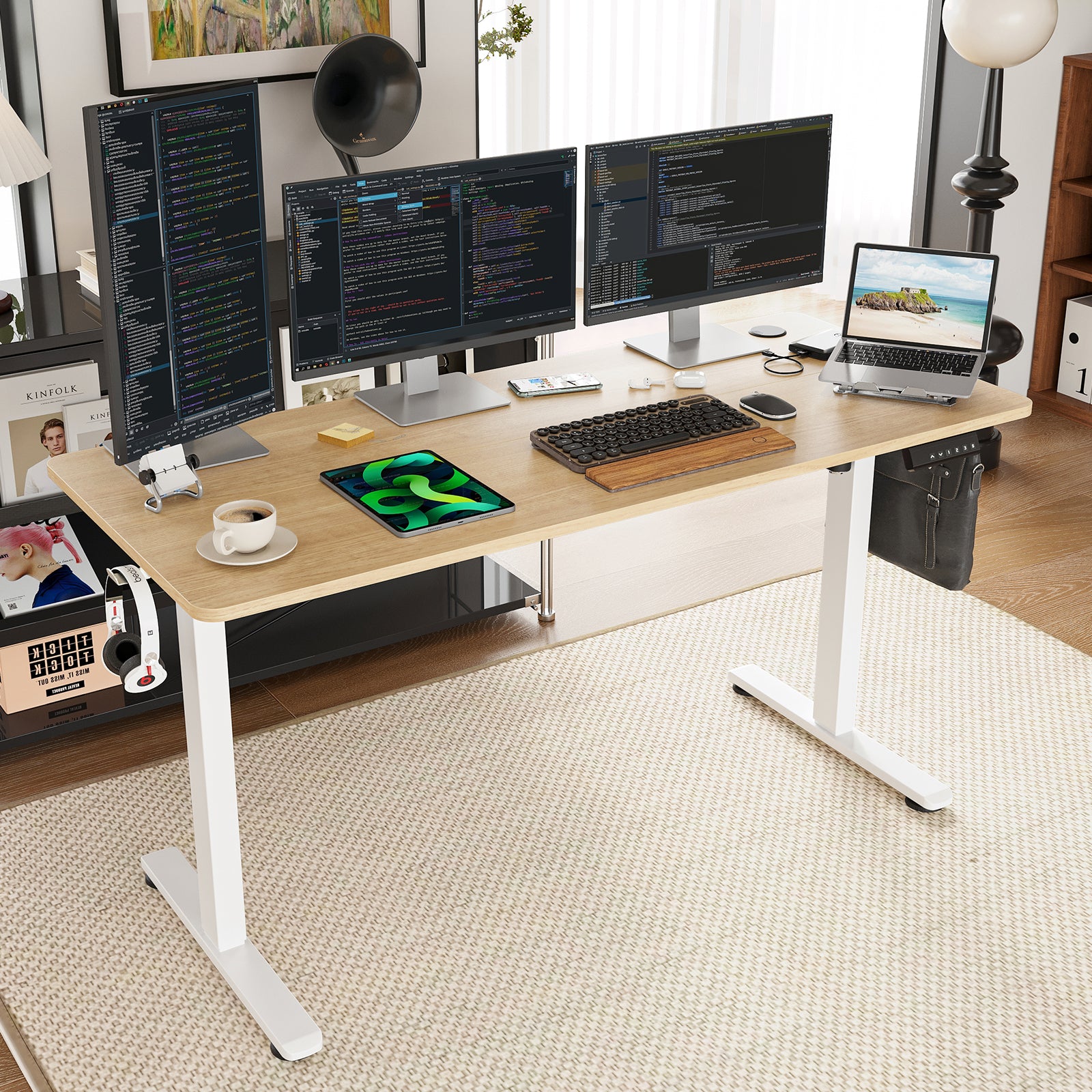 koorbiir d2 Electric Standing Desk with Adjustable Height, Home Office Sit-Stand Desk with Spliced Desktop