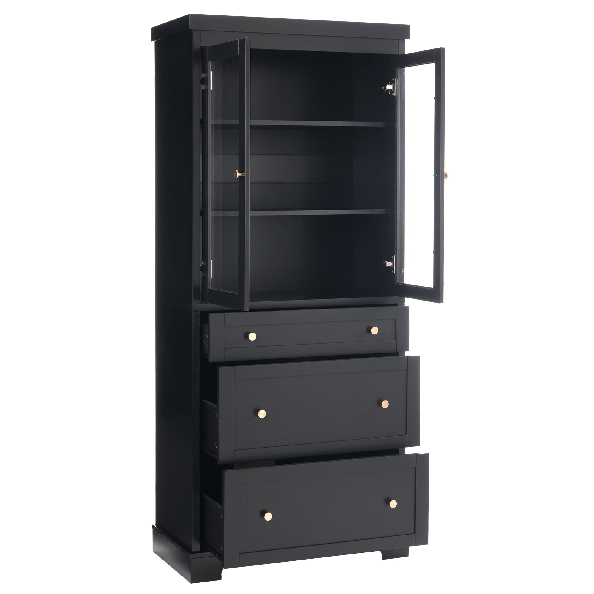 koorbiir k9 70.1" Modern High Freestanding Tall Bathroom Cabinet with 2 Adjustable Shelves & 3 Drawers ¨C Soft - Close Glass Doors, Luxury Metal Handles, Versatile Bathroom, Kitchen, and Living Room Storage - Koorbiir