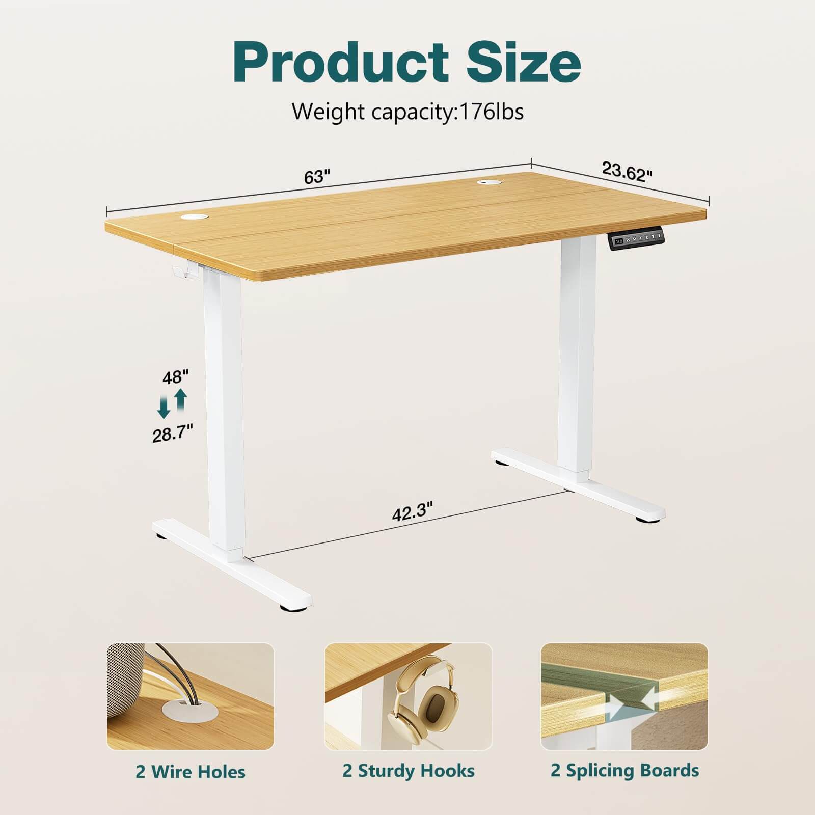 Electric Height Adjustable Standing Desk,Sit to Stand Ergonomic Computer Desk,Yellow,63'' x 24' - Koorbiir
