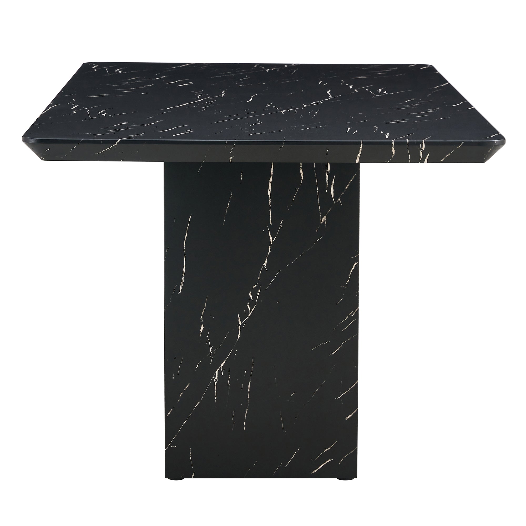 63" x 35.4" Black Marble Pattern Dining Table Set with 4 Dark Gray Linen Chairs ¨C Modern MDF Table with O-Shaped Legs, Metal Frame & Table Linens for Kitchen or Dining Room