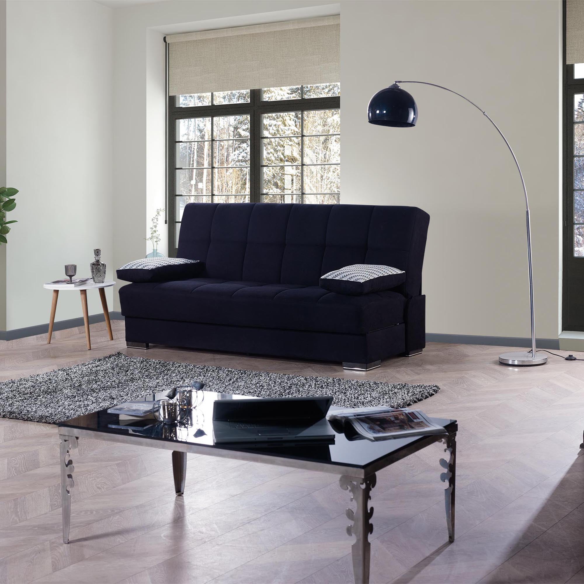 PrimeNest Sovo Collection Black Upholstered Convertible Sofabed with Storage ¨C Bedding Collections for Small Spaces & Living Room