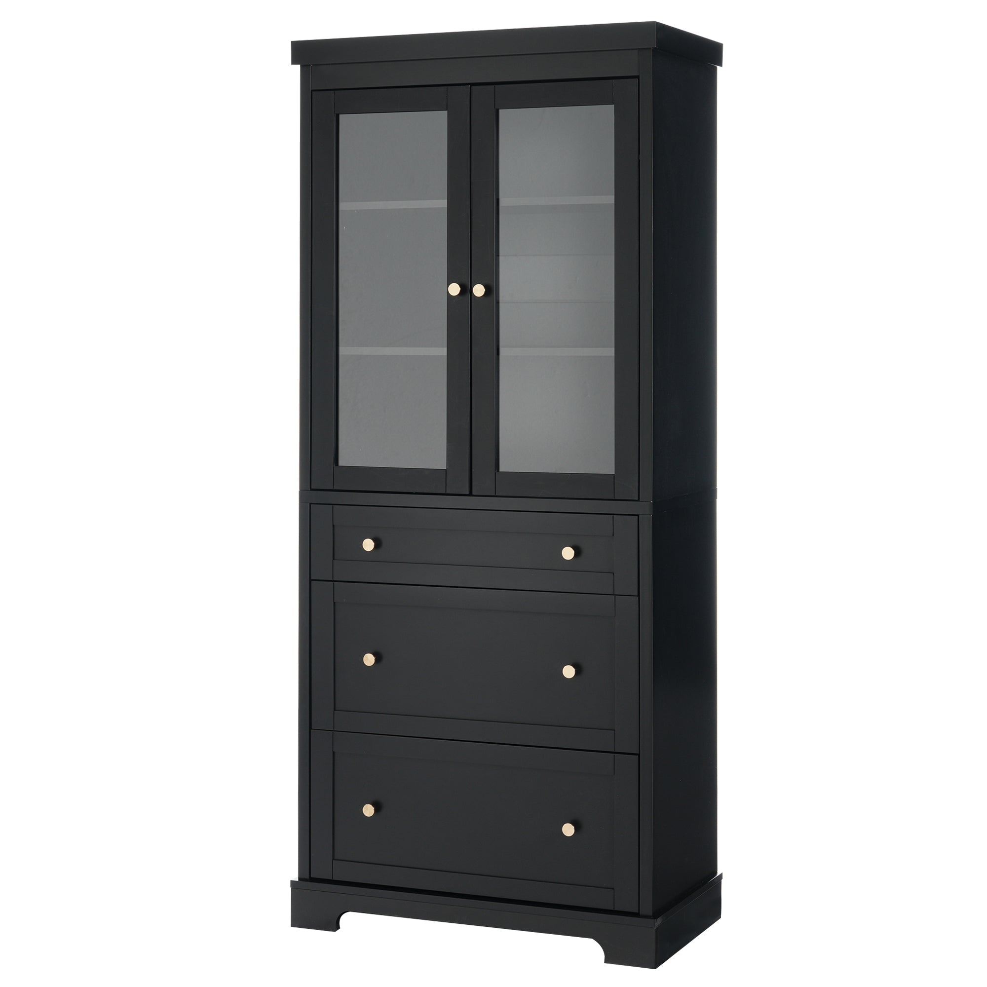 koorbiir k9 70.1" Modern High Freestanding Tall Bathroom Cabinet with 2 Adjustable Shelves & 3 Drawers ¨C Soft - Close Glass Doors, Luxury Metal Handles, Versatile Bathroom, Kitchen, and Living Room Storage - Koorbiir