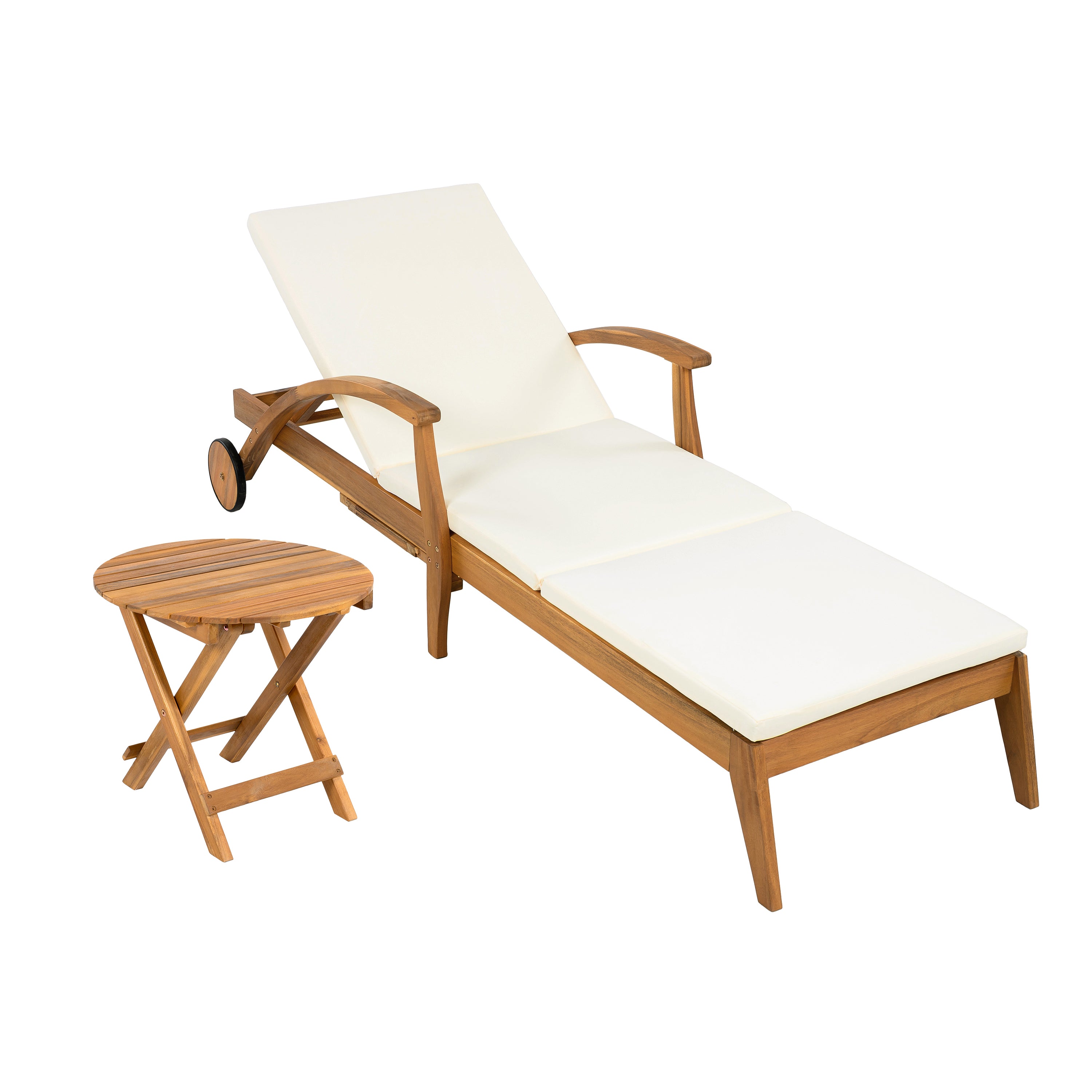 koorbiir f2 Foldable Table ¨C No Installation Needed, Adjustable Outdoor Acacia Wood Side Table in Teak Finish