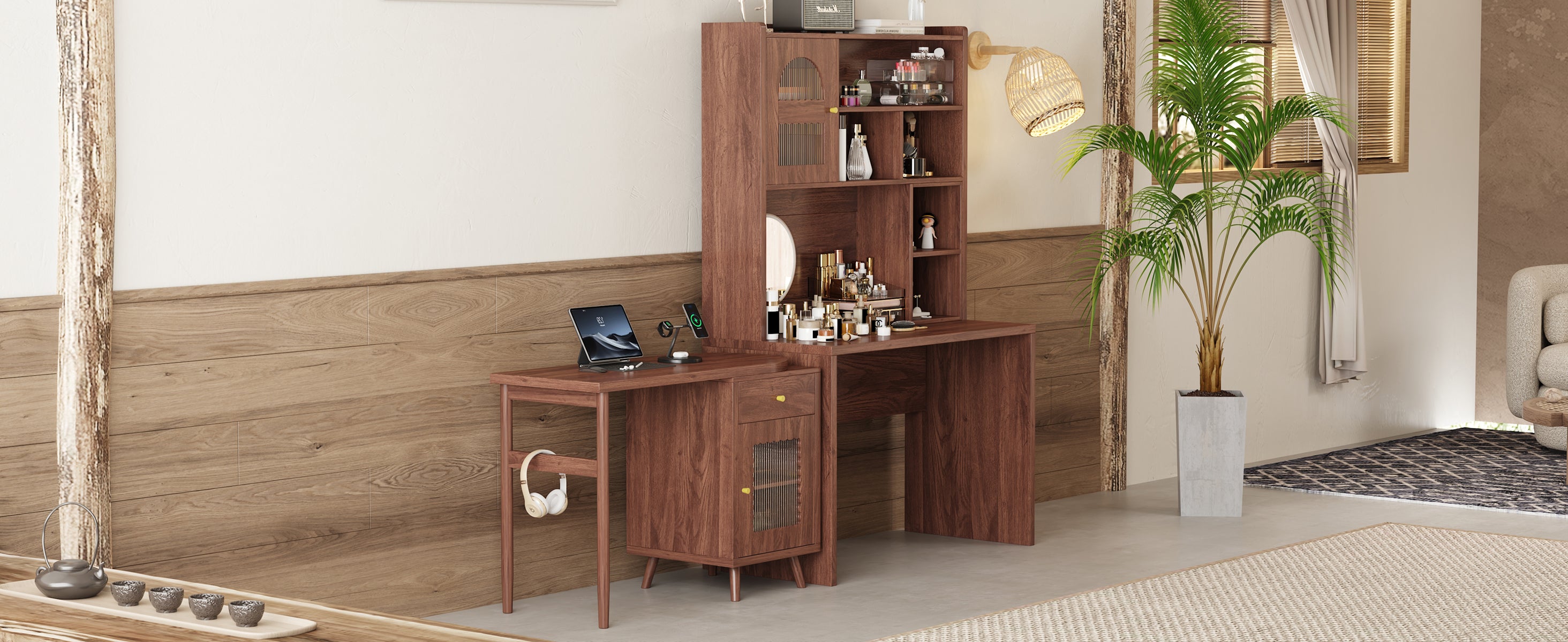 koorbiir G5 Gaming Desk with 90¡ã Rotating Desktop, 70" L-Shaped Computer Desk with Storage Drawers & Cabinets for Home Office