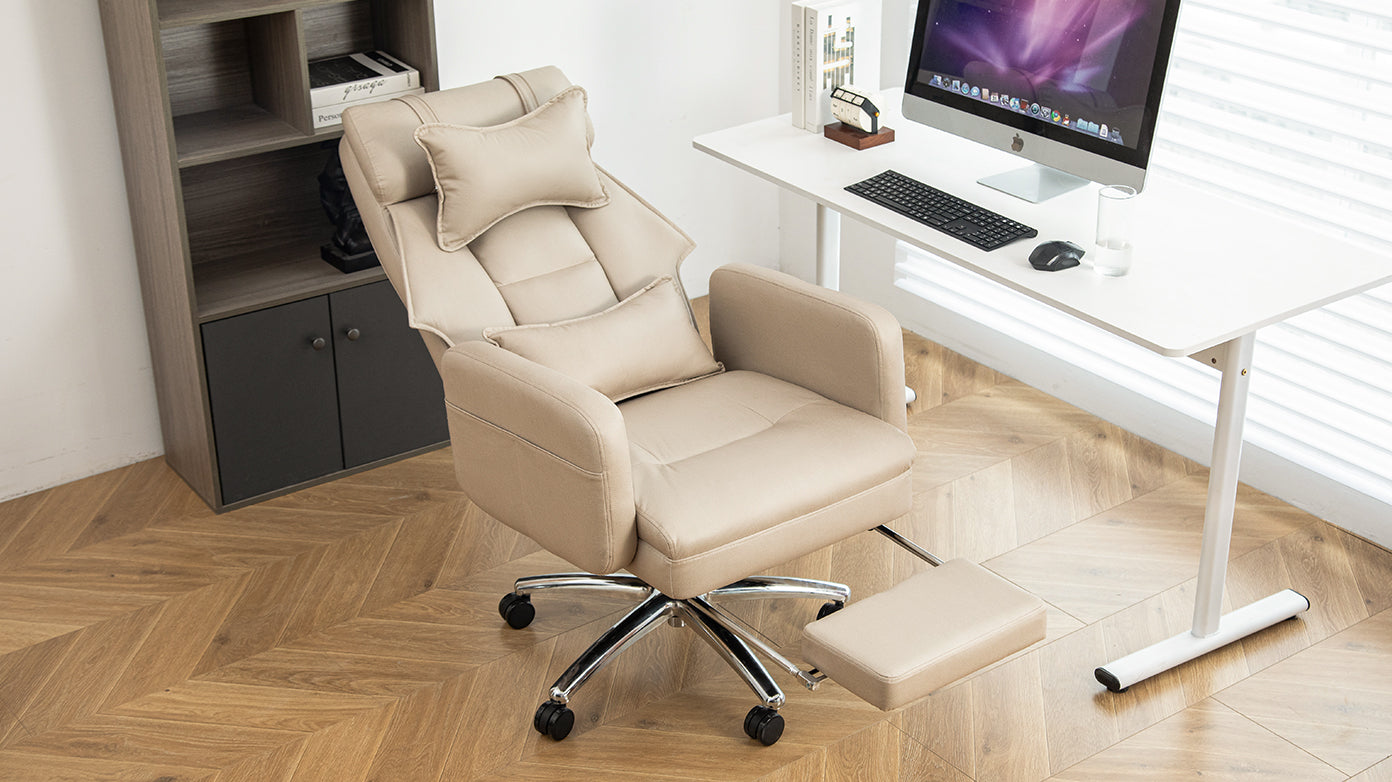 koorbiir o1 Ergonomic Swivel Office Chair with Lumbar Support & Headrest ¨C High Back Reclining Computer Chair, Beige