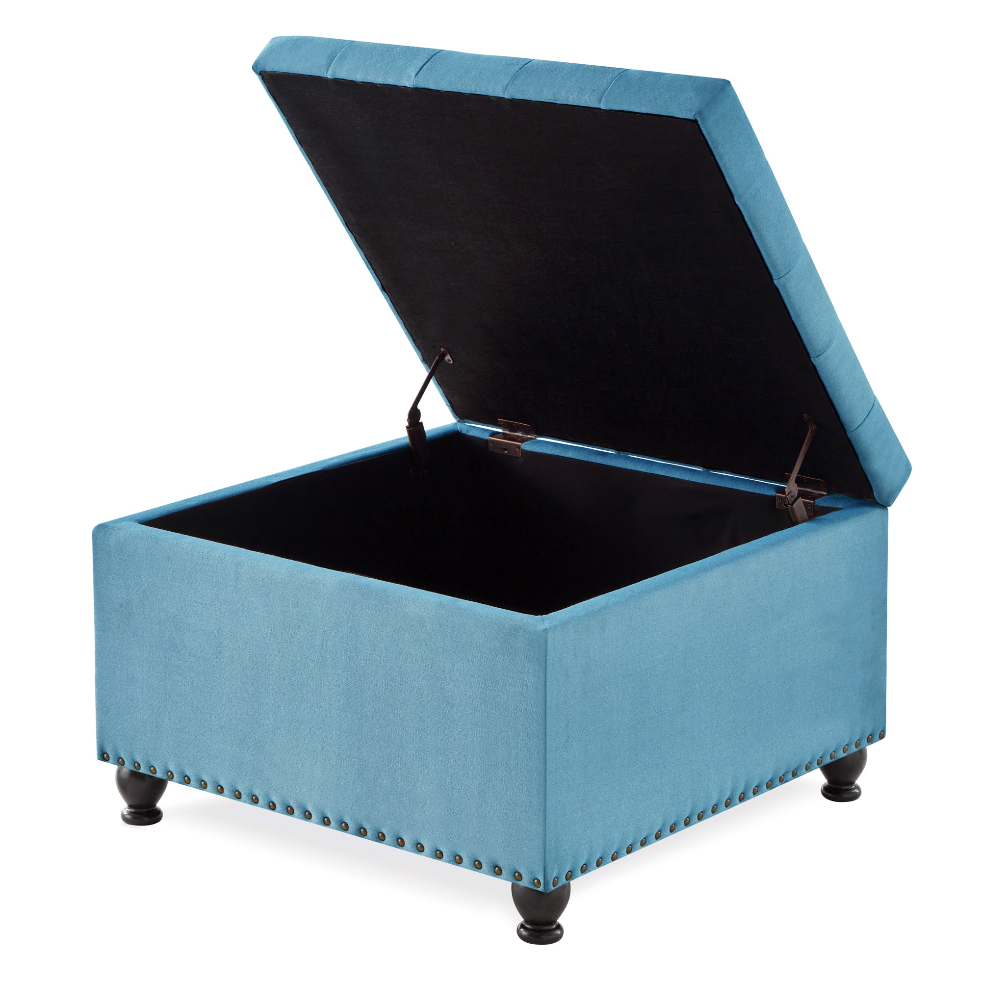 koorbiir ta4 Large Square Storage Ottoman with Wooden Legs ¨C Upholstered Button Tufted Coffee Table with Nail Trims, Multi-Functional Footrest, Table Linens for Living Space