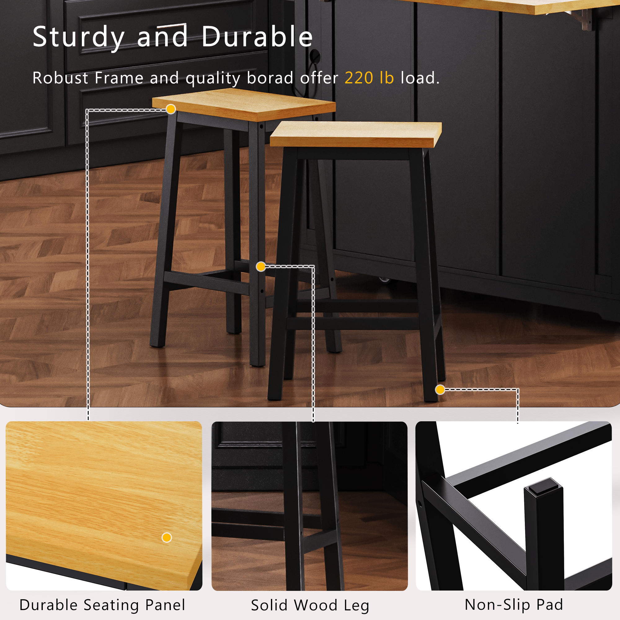 koorbiir k1 K&K 53" Large Kitchen Island with Storage, 2 Bar Stools, Power Outlet, Drop Leaf, 5 Open Side Racks & 3 Drawers ¨C Mobile Kitchen Storage Cart with Wheels for Kitchen & Dining Room, Black - Koorbiir