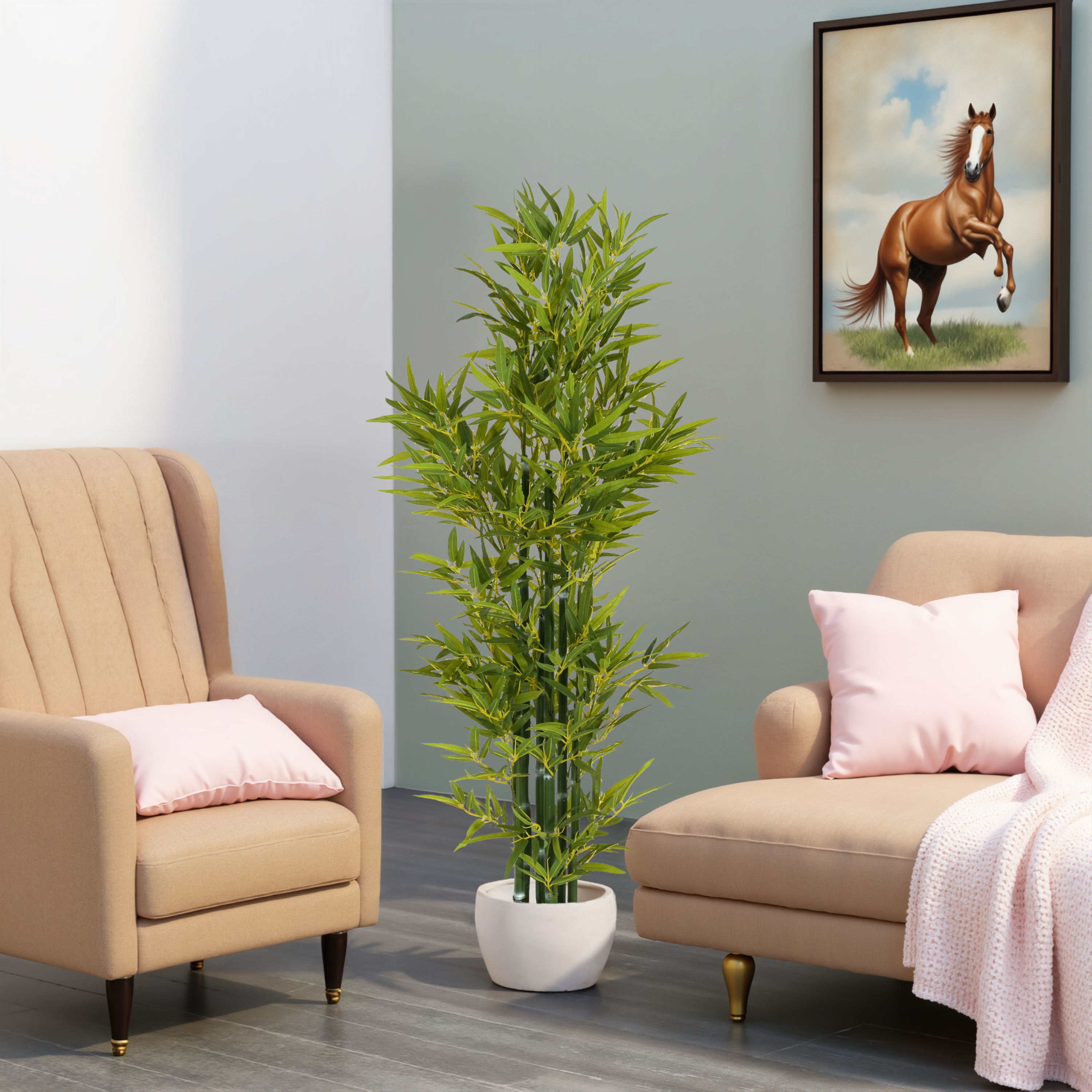 koorbiir ar6 5' Artificial Bamboo with Pot, Set of 2, Lifelike Faux Bamboo Plants for Home & Office D¨¦cor, Artificial Flowers & Greenery