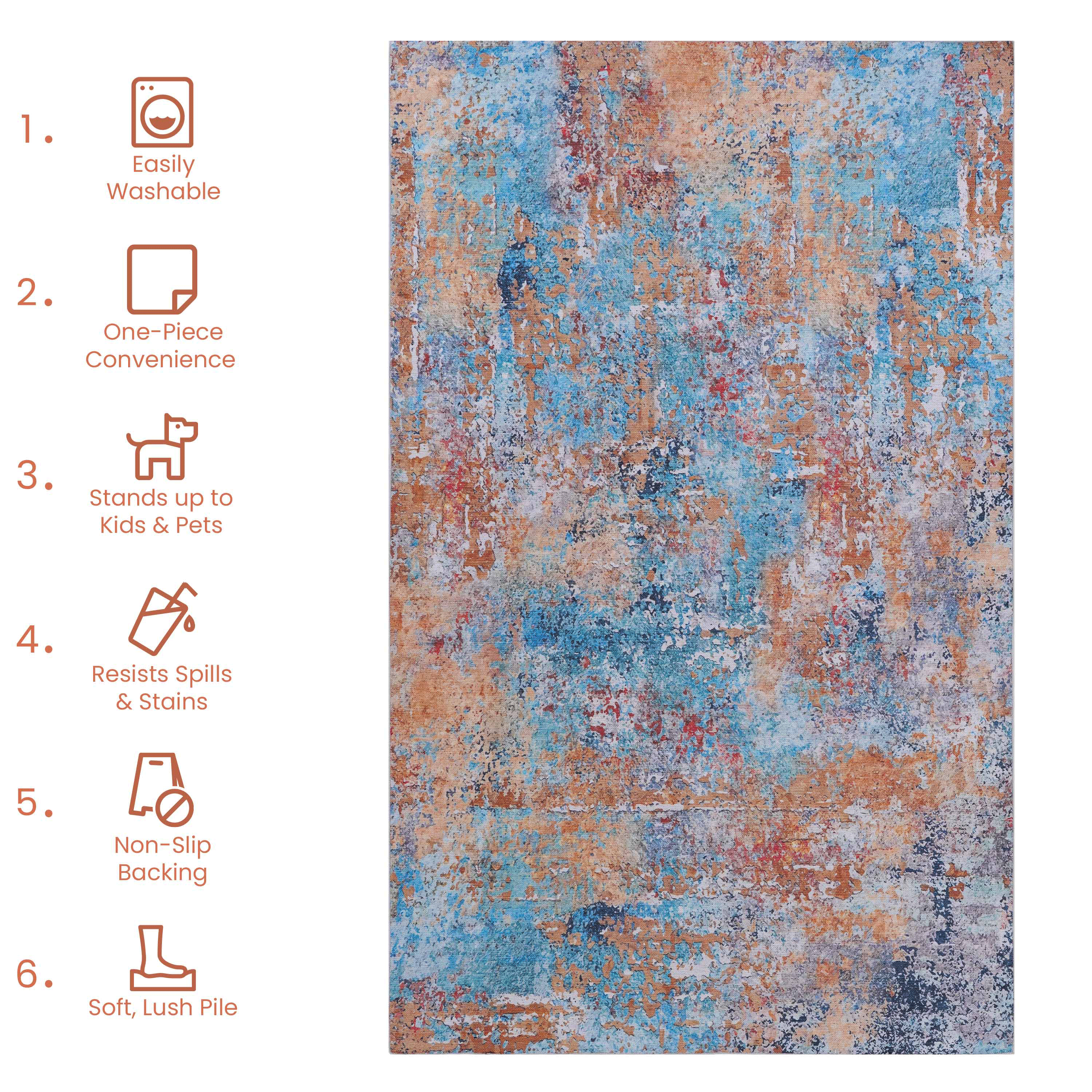 koorbiir R4 8x10 Multi-Color Washable Area Rug ¨C Durable Large Rugs for Living Room and Bedroom