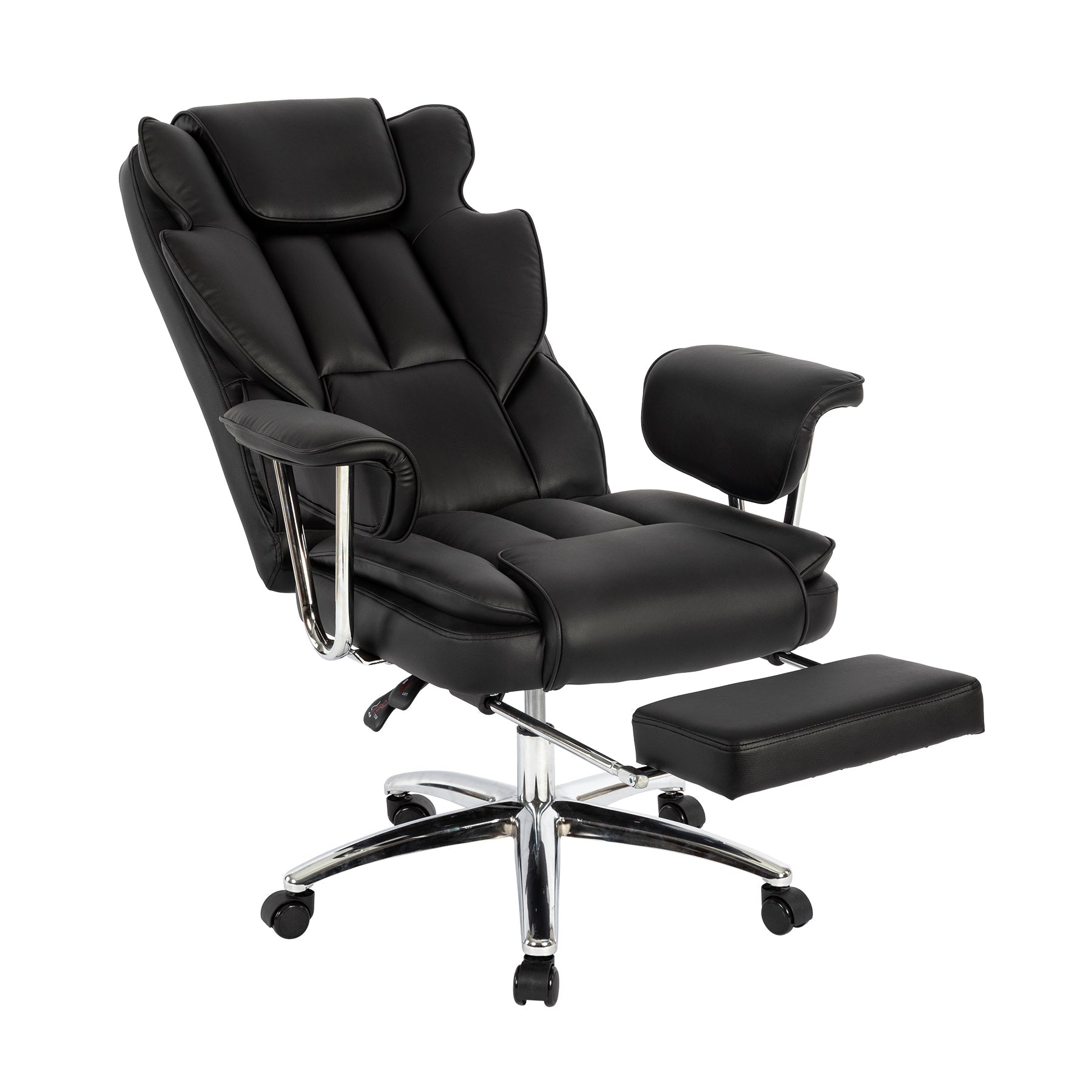 Office Chair, Big and Tall Executive Office Chair with Footrest, Leather Computer Chair, Ergonomic Reclining Chair High Back, Large Home Office Chair (Black) - Koorbiir