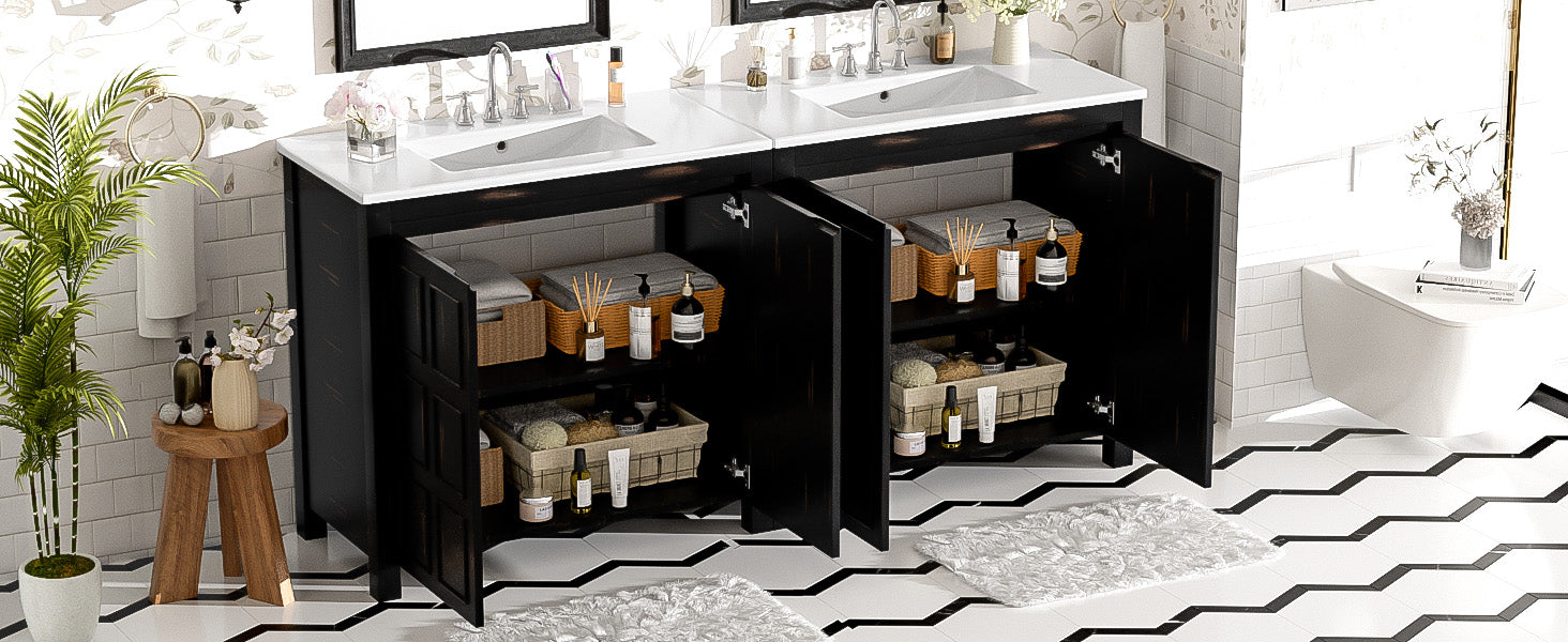 72 Double Vanity Bathroom Storage Cabinet with Ceramic Sinks ¨C Soft-Close Doors & Adjustable Shelves for Stylish Bathroom Organization