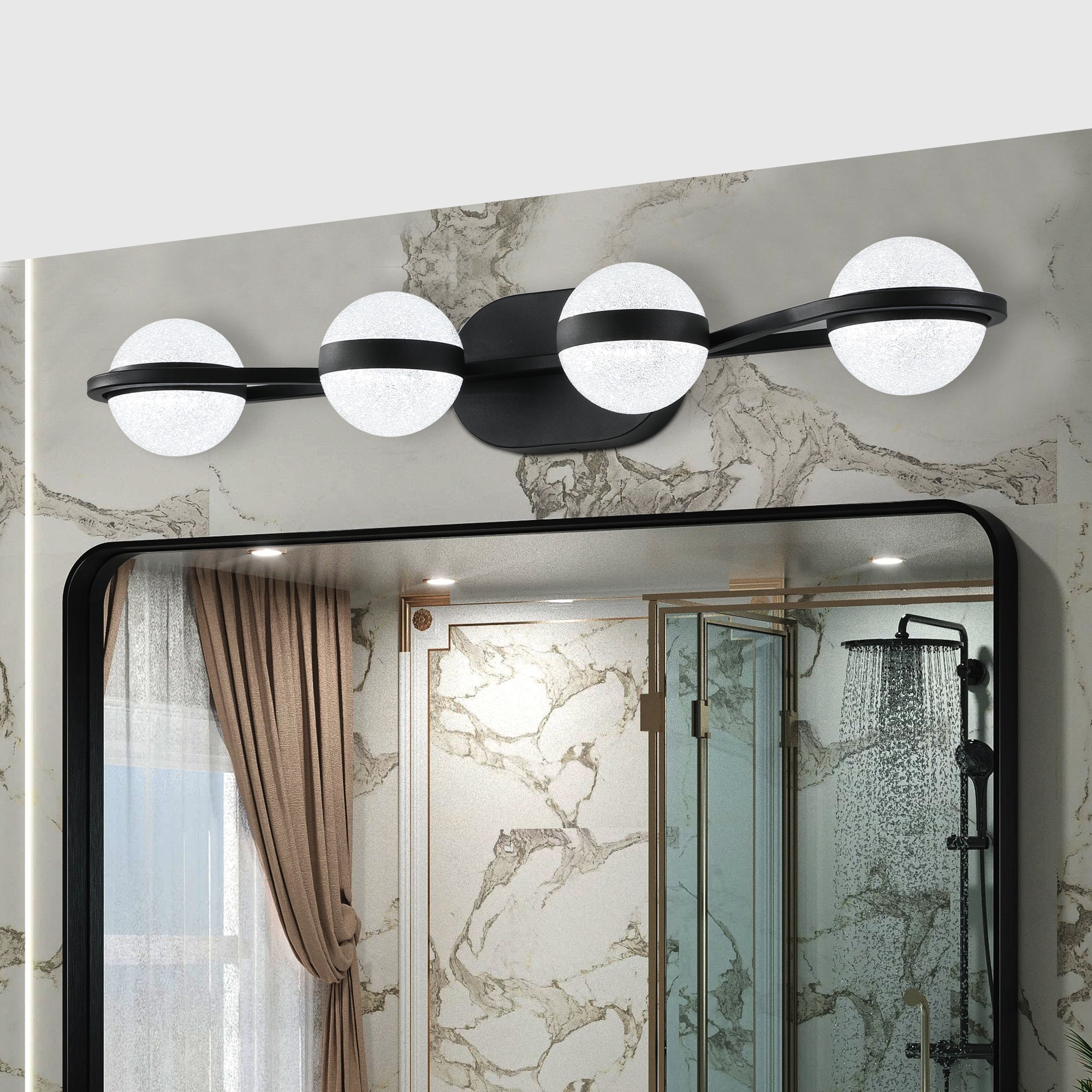 koorbiir L3 30 Black LED Bathroom Vanity Lighting Fixture with Crystal Acrylic Shades ¨C 4-Light Wall Mounted Modern Mirror Lighting