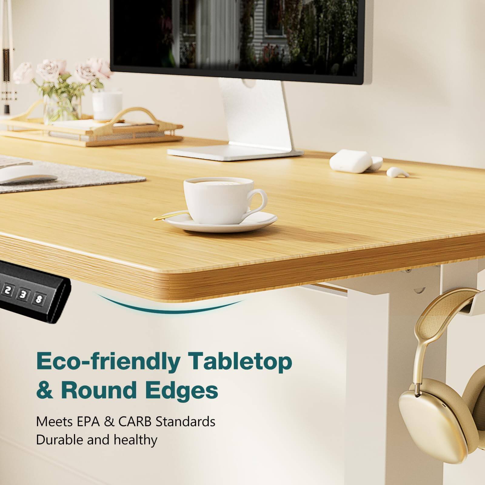 Electric Height Adjustable Standing Desk,Sit to Stand Ergonomic Computer Desk,Yellow,63'' x 24' - Koorbiir