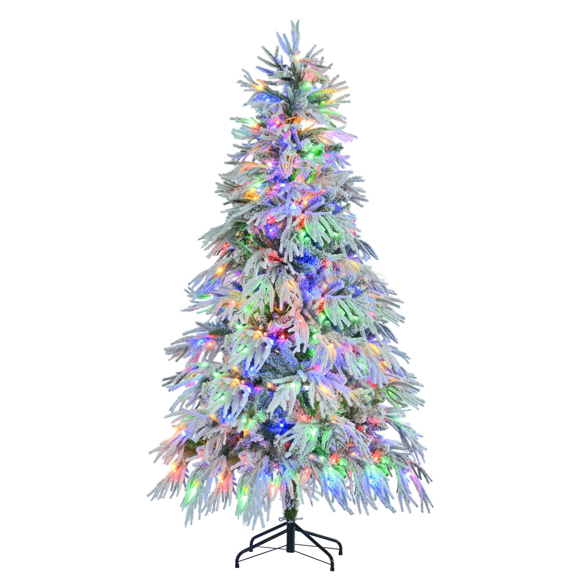 koorbiir ar1 6FT Pre-Lit Artificial Snow Flocked Christmas Tree, Hinged Xmas Tree with 300 Multi-Color LED Lights, 8 Flashing Modes & 790 Snow Branch Tips for Holiday Home & Office D¨¦cor