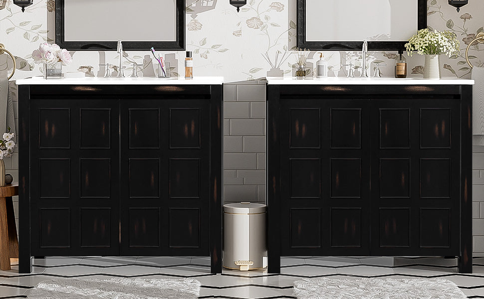 72 Double Vanity Bathroom Storage Cabinet with Ceramic Sinks ¨C Soft-Close Doors & Adjustable Shelves for Stylish Bathroom Organization