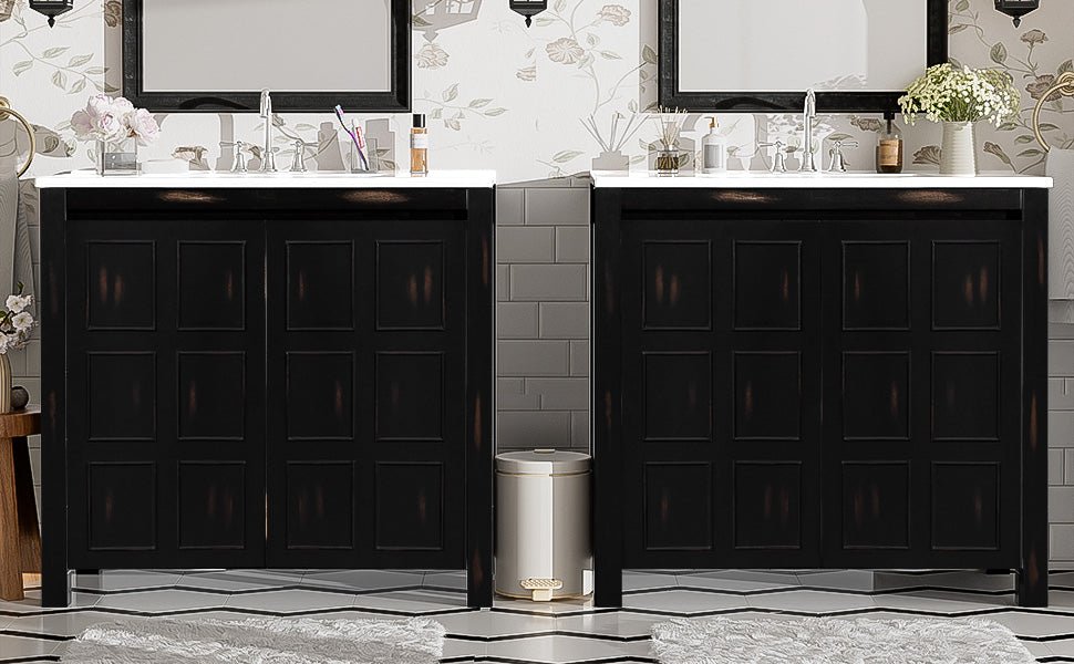 koorbiir ba3 72 Double Vanity Bathroom Storage Cabinet with Ceramic Sinks ¨C Soft - Close Doors & Adjustable Shelves for Stylish Bathroom Organization - Koorbiir