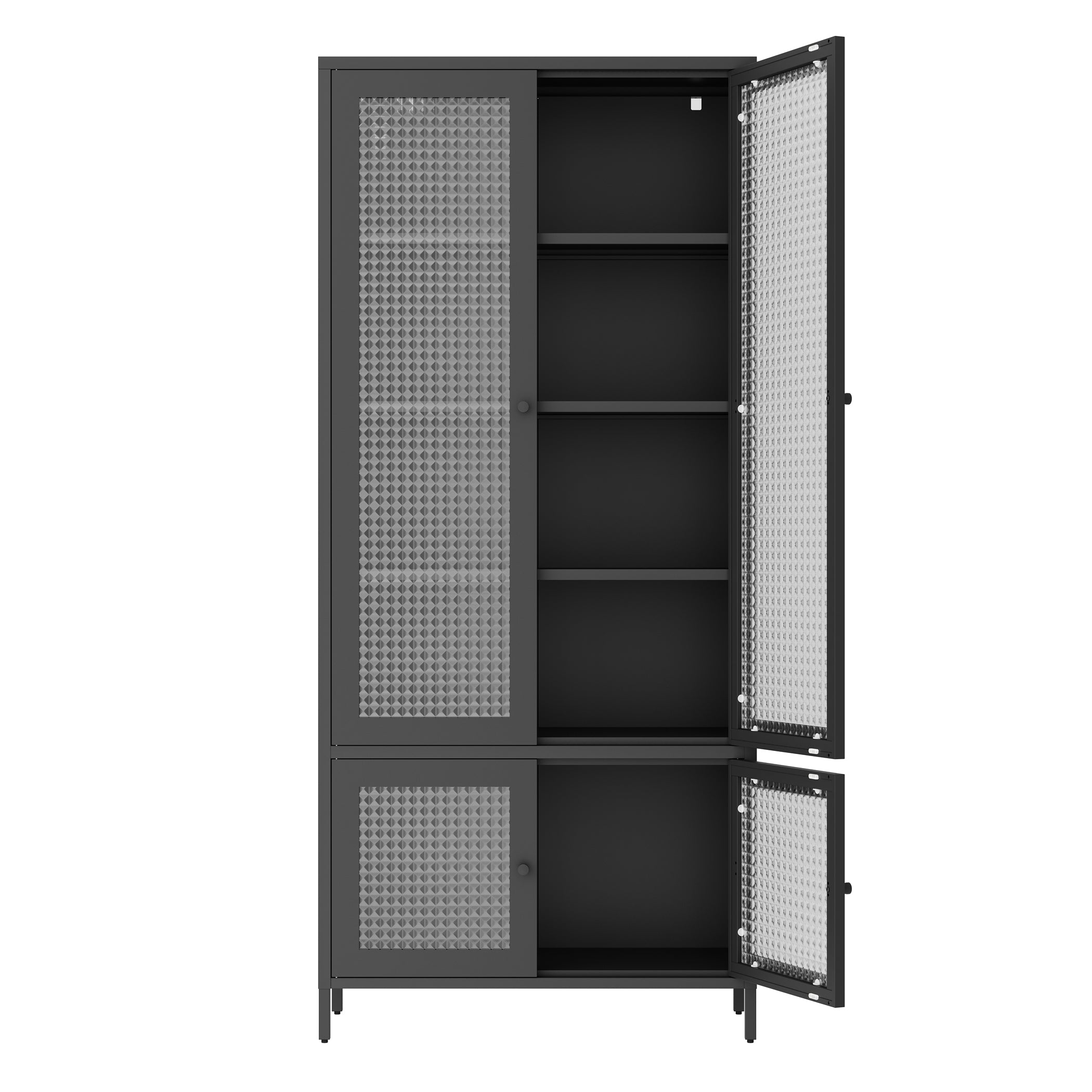 Large Metal Storage & Office Cabinet with 4 Waffle-Grid Tempered Glass Doors, 5 Adjustable Shelves ¨C Freestanding Display Bookcase for Home, Bedroom, Living Room, Pantry, Office ¨C Black