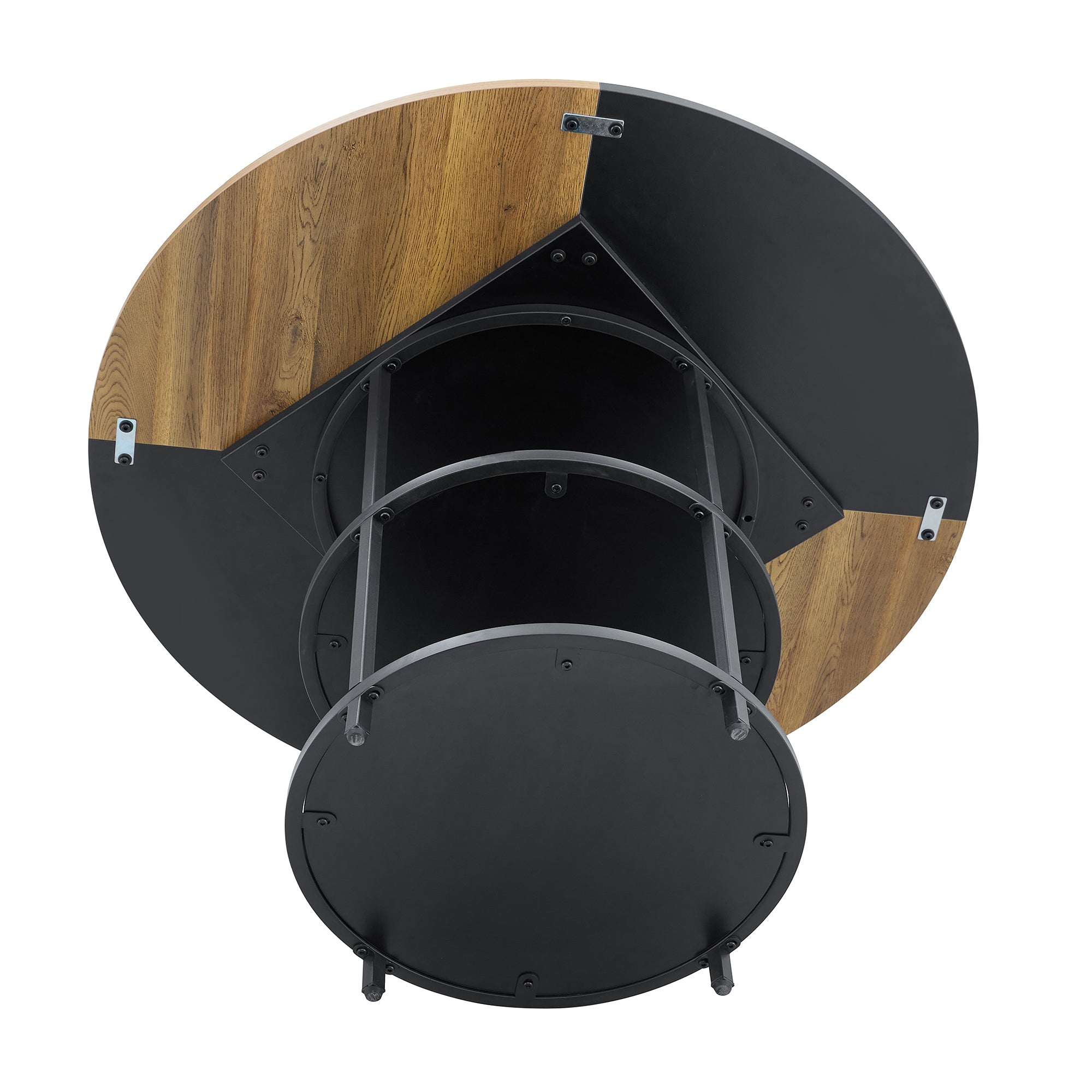 47.3" Modern Splicing Circular Dining Table with Double-Layer Storage ¨C 4 Black Linen-Cotton High-Resilience Chairs with Metal Legs, Table Linens Included