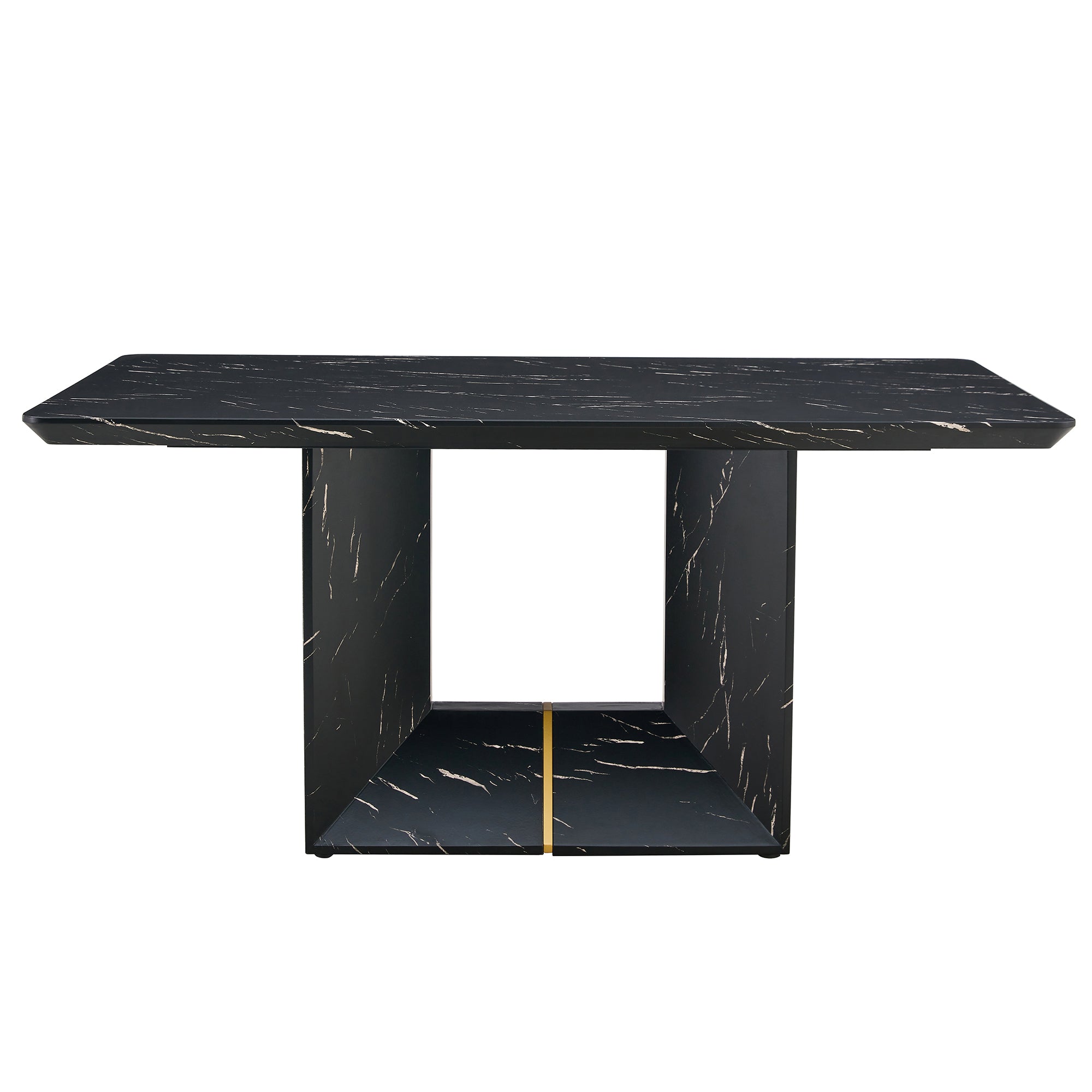 63" x 35.4" Black Marble Pattern Dining Table Set with 4 Dark Gray Linen Chairs ¨C Modern MDF Table with O-Shaped Legs, Metal Frame & Table Linens for Kitchen or Dining Room