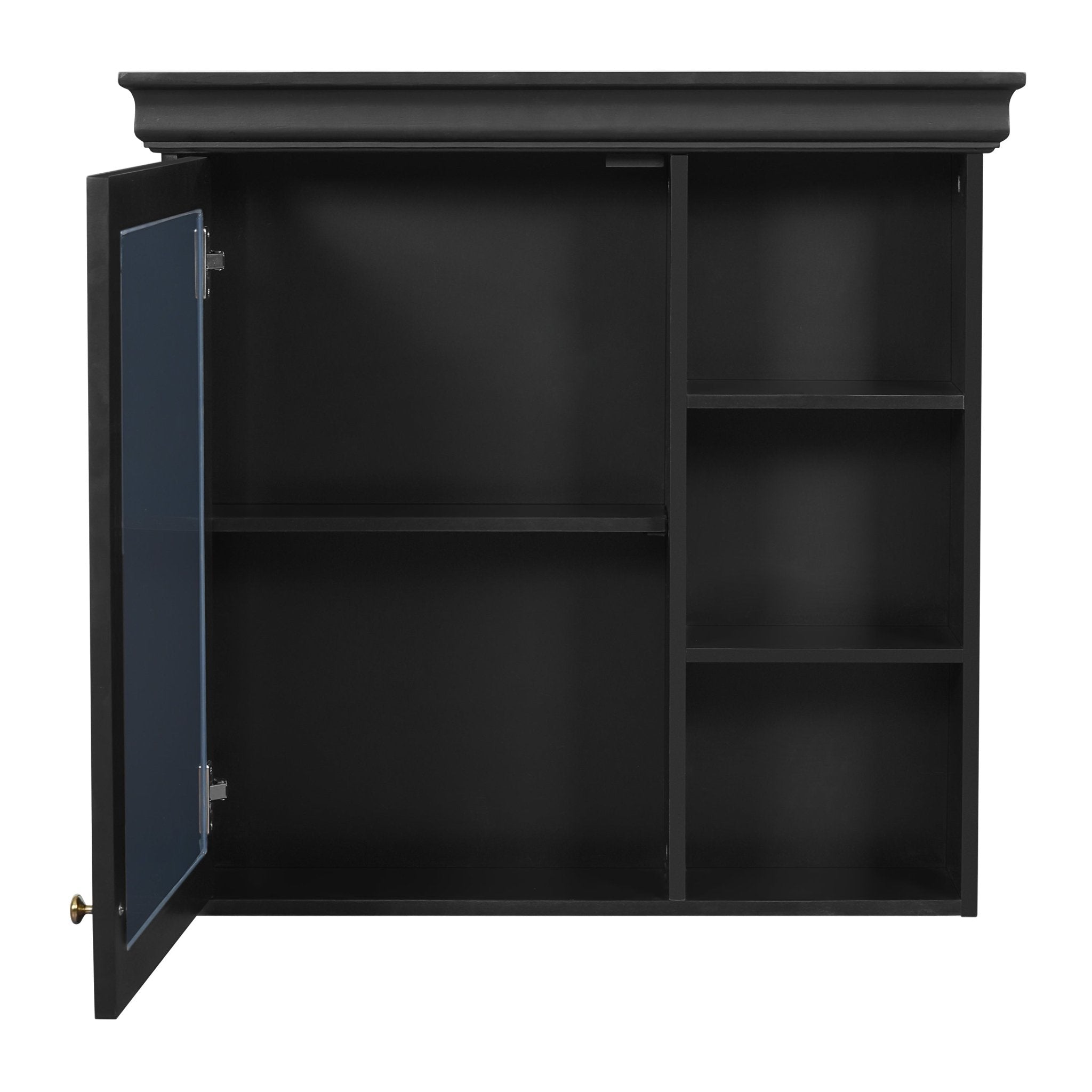 koorbiir ba6 30'' x 28'' Wall - Mounted Bathroom Medicine Cabinet with Mirror ¨C Over Toilet Storage Organizer for Bathroom Organization, Black MDF Cabinet - Koorbiir