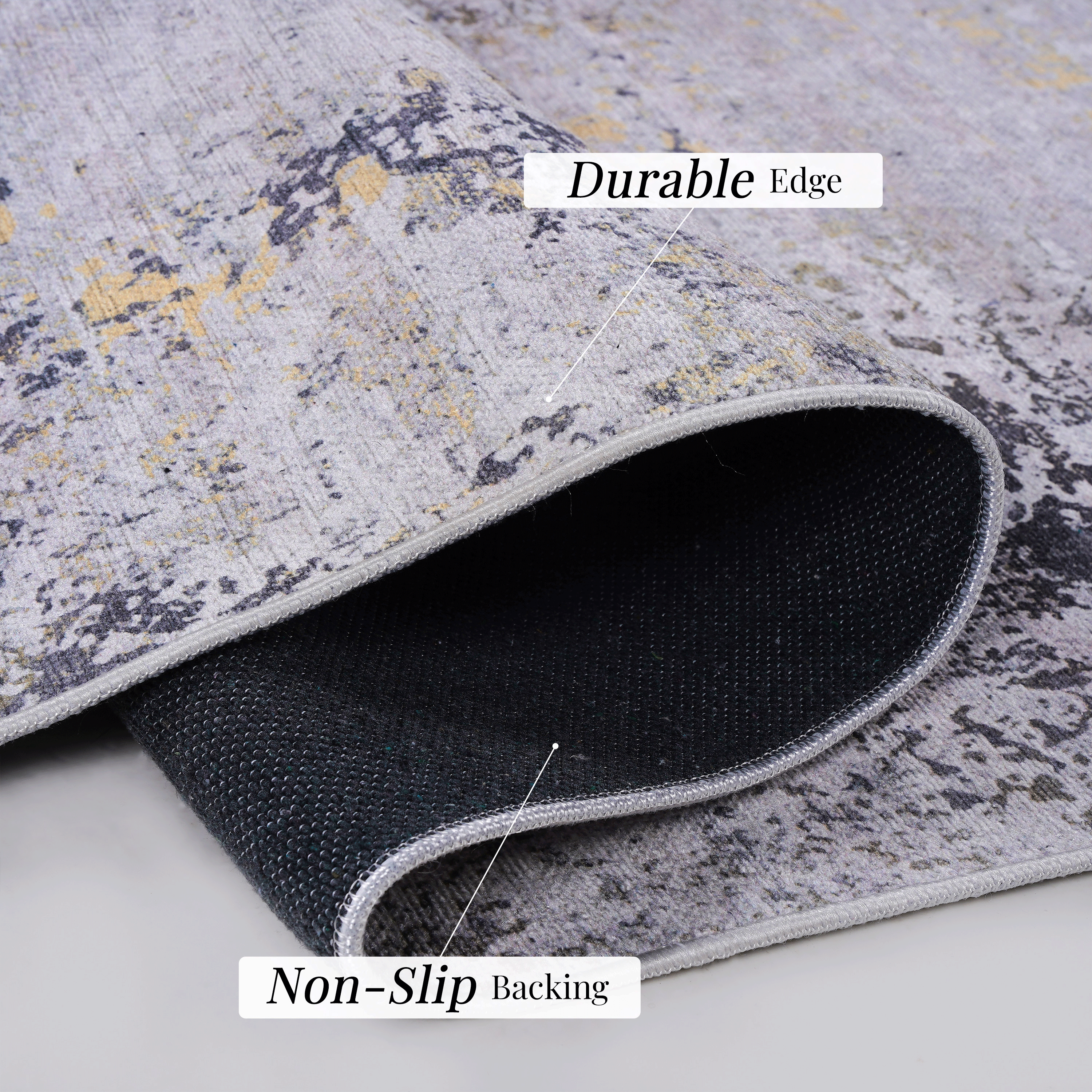 koorbiir G5 2'6 x 10' Gold & Gray Washable Runner Rug ¨C Durable Long Rugs for Hallway and Entryway