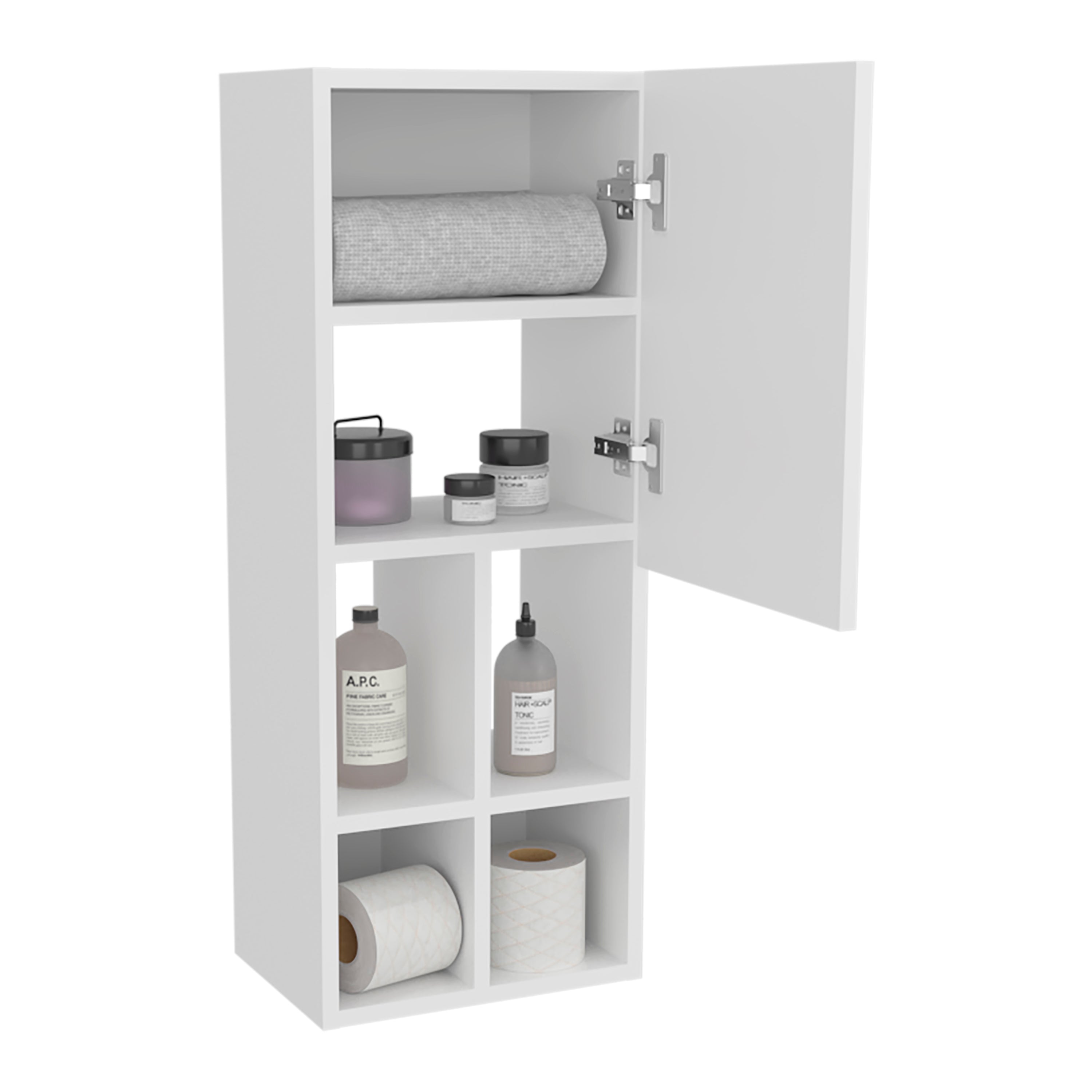 Niwot Wall-Mounted Bathroom Cabinet ¨C Single Door Organizer for Toiletries, Towels, and Bathroom Organization, White