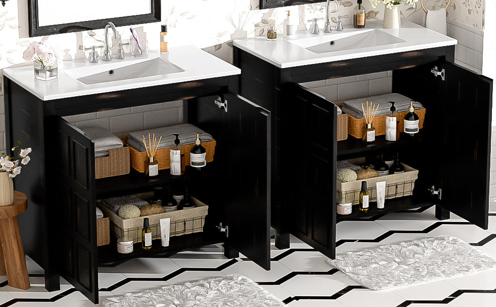 72 Double Vanity Bathroom Storage Cabinet with Ceramic Sinks ¨C Soft-Close Doors & Adjustable Shelves for Stylish Bathroom Organization