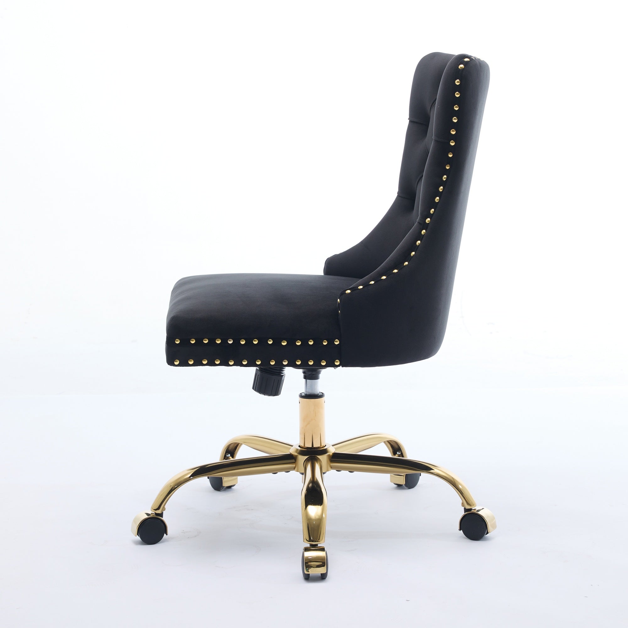 koorbiir o4 Modern Velvet Upholstered Office Chair with Tufted Button ¨C Adjustable Swivel Desk Chair with Gold Metal Base (Gray)