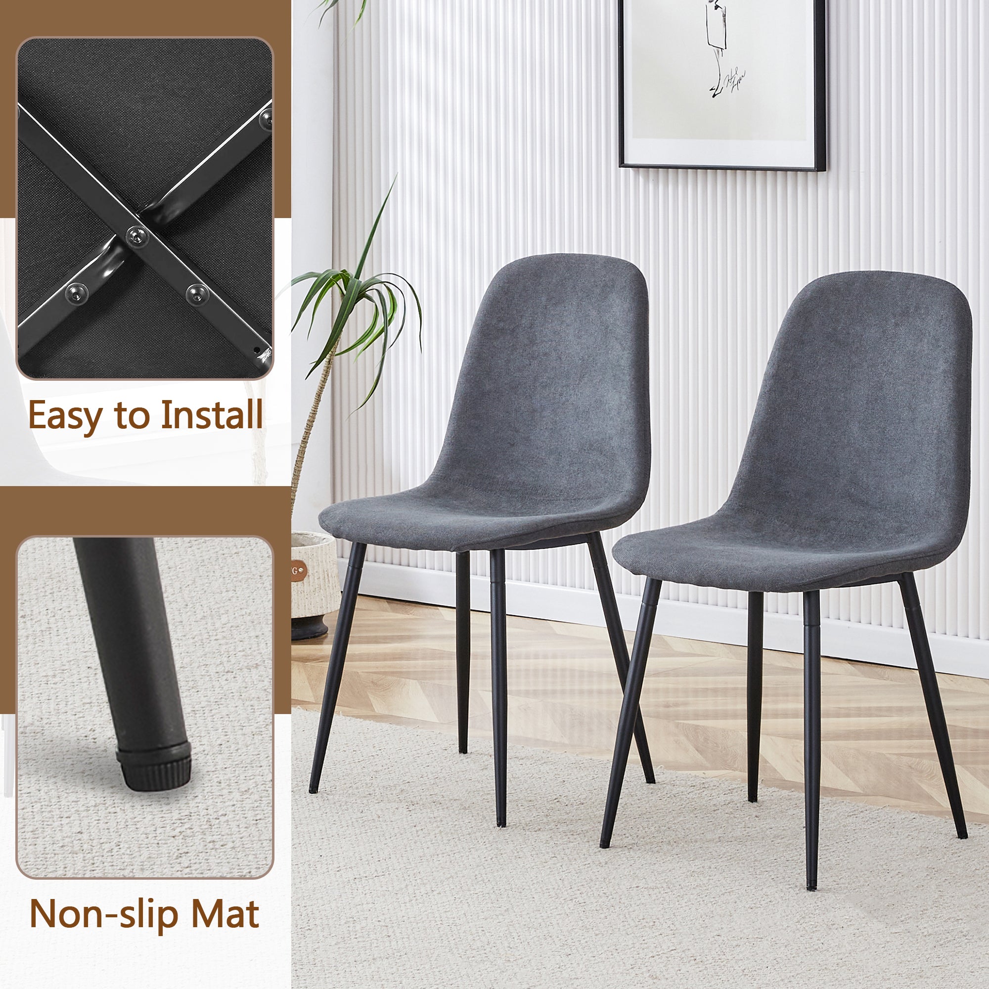 47.3" Modern Splicing Circular Dining Table with Double-Layer Storage ¨C 4 Black Linen-Cotton High-Resilience Chairs with Metal Legs, Table Linens Included