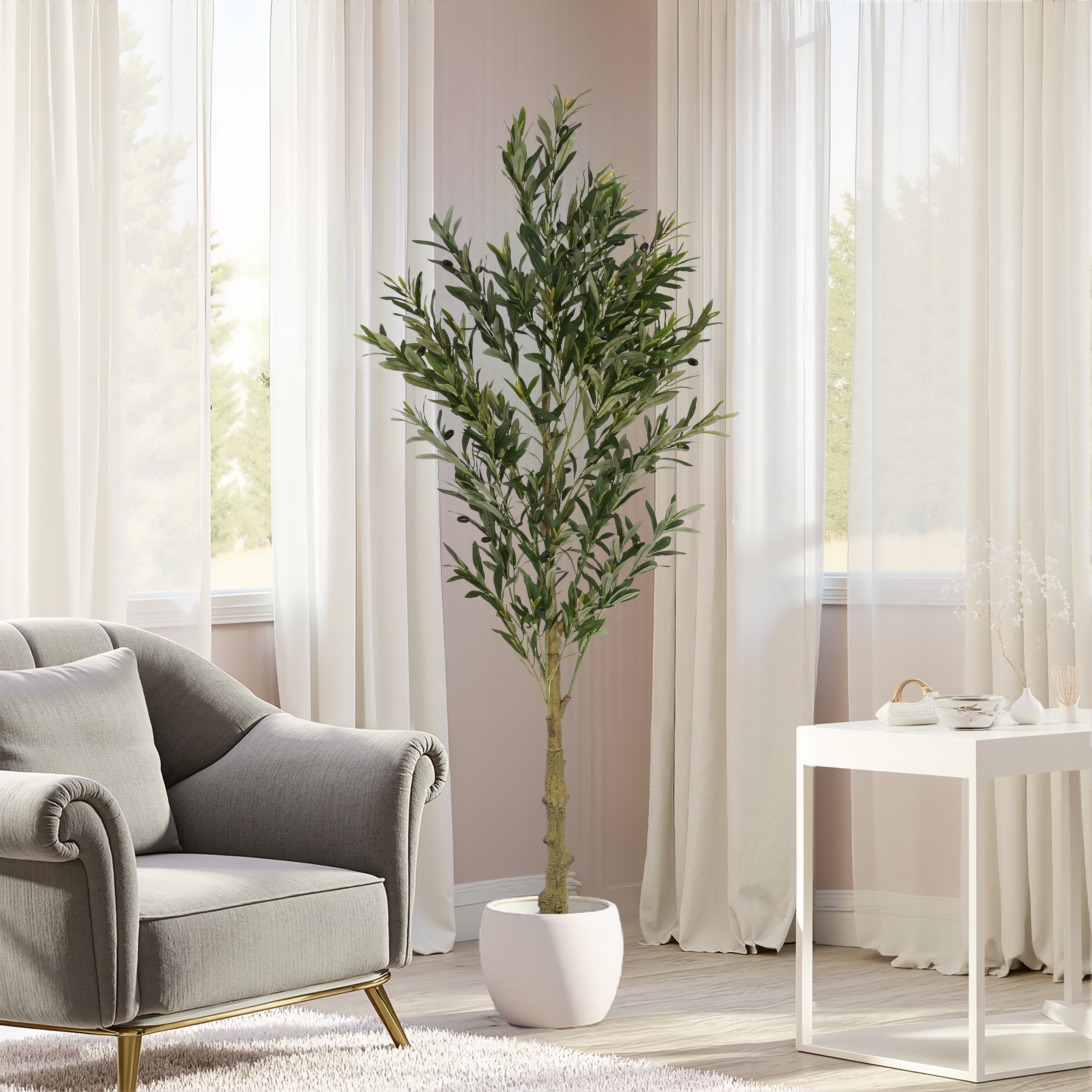 koorbiir ar4 6' Artificial Olive Tree with Pot, Realistic Faux Olive Tree for Indoor & Outdoor Decoration, Artificial Flowers & Greenery