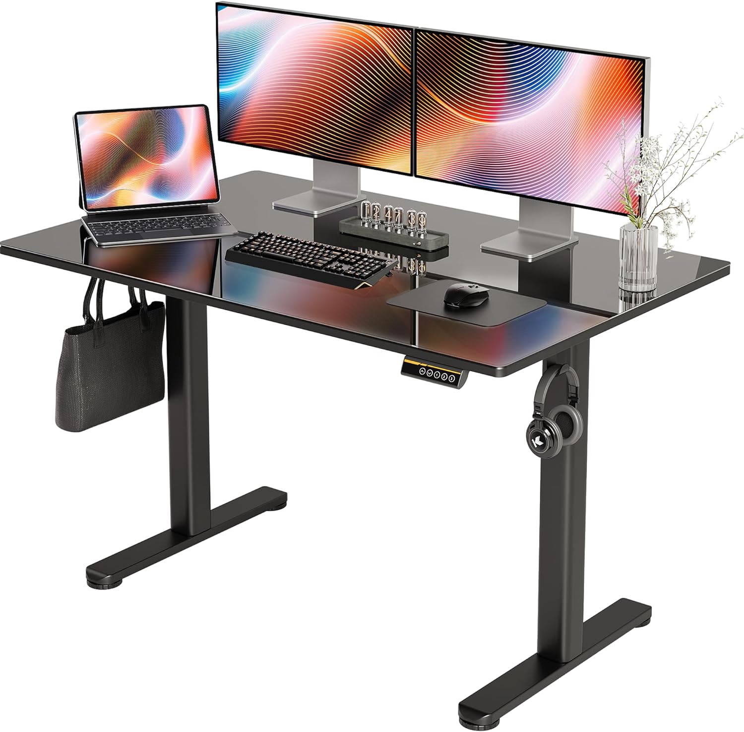 koorbiirD1 Glass Standing Desk with Electric Height Adjustment, 48-Inch Modern Office Desk