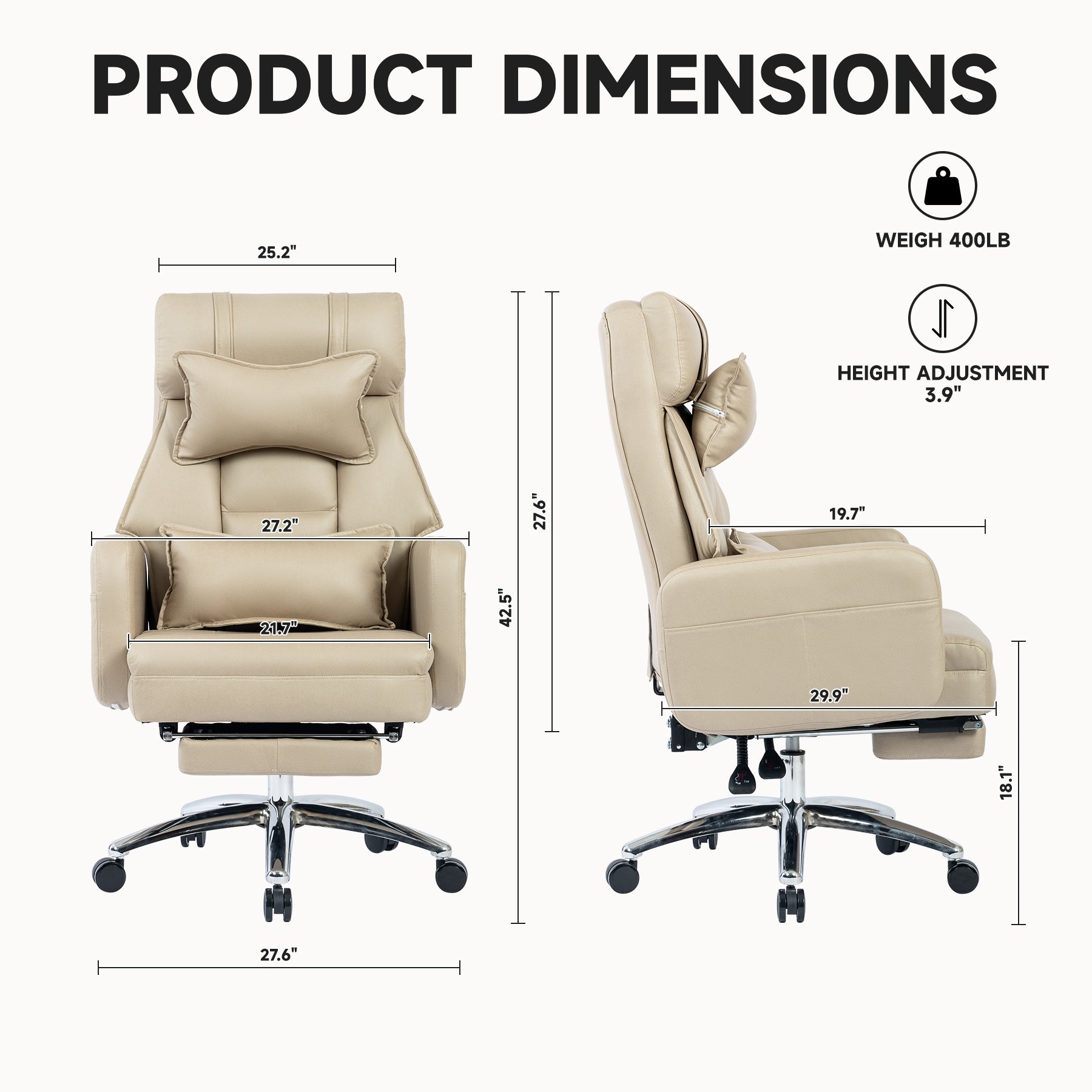 koorbiir o1 Ergonomic Swivel Office Chair with Lumbar Support & Headrest ¨C High Back Reclining Computer Chair, Beige