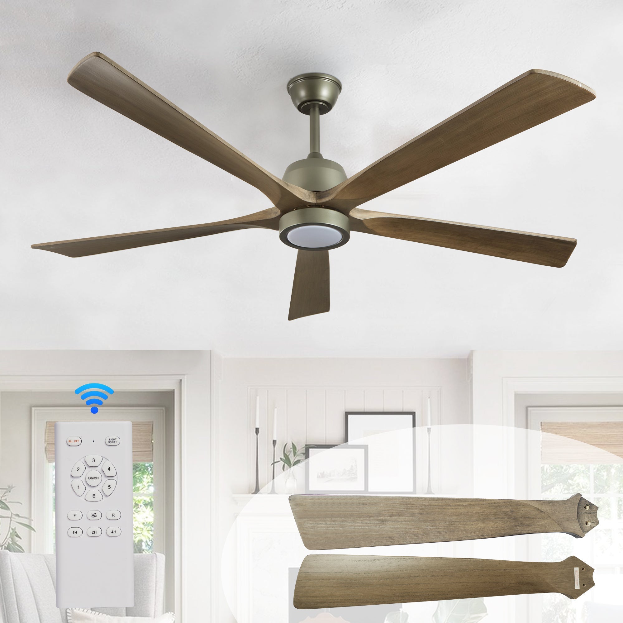koorbiir L5 65 - Inch Black Ceiling Fan with Dimmable LED Lighting, 5 - Blade Quiet DC Motor Fan with Remote ¨C 6 - Speed Reversible for Living Room & Bedroom - Koorbiir