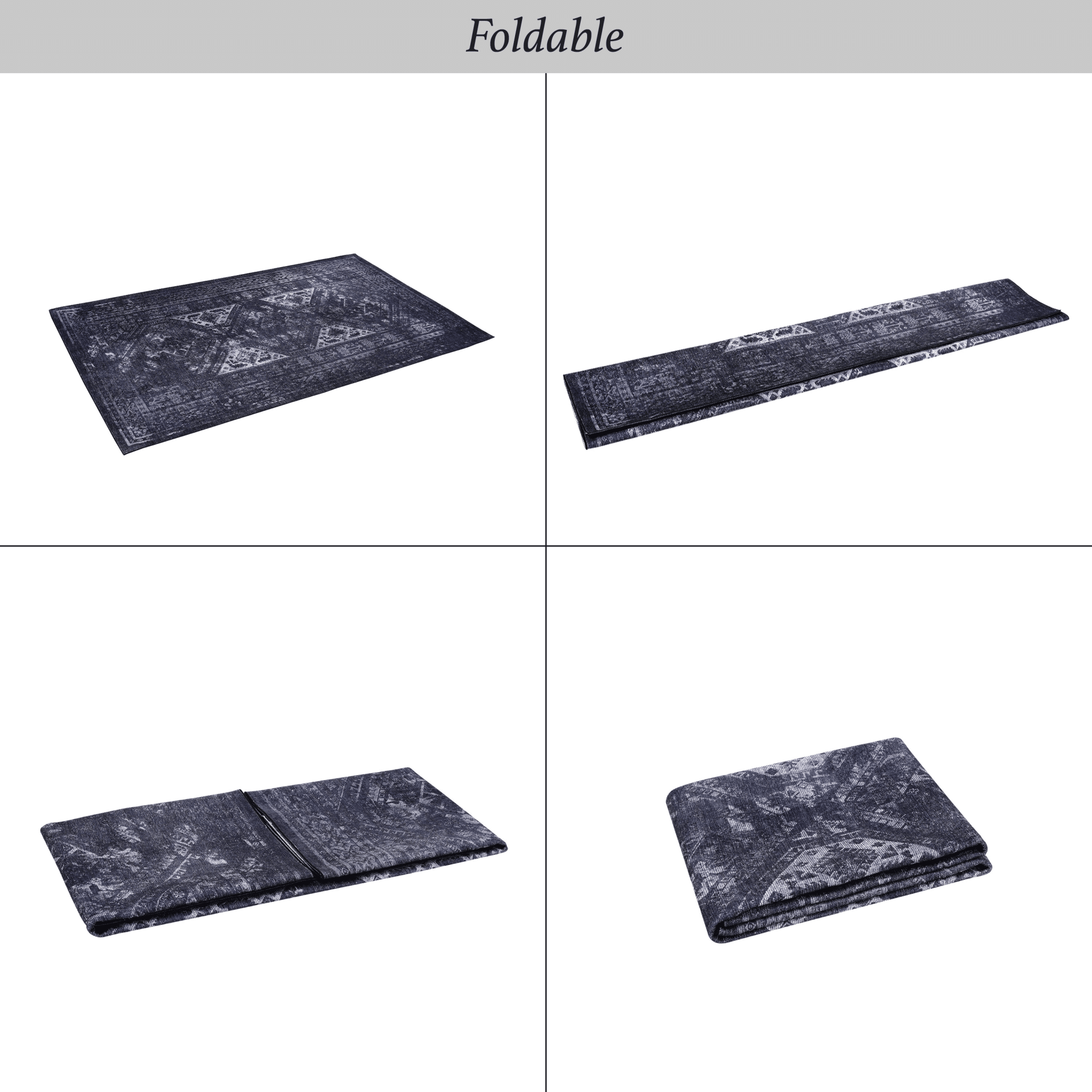 koorbiir R1 9x12 Black and Gray Washable Area Rug ¨C Durable Large Floor Rugs for Living Room and Bedroom - Koorbiir