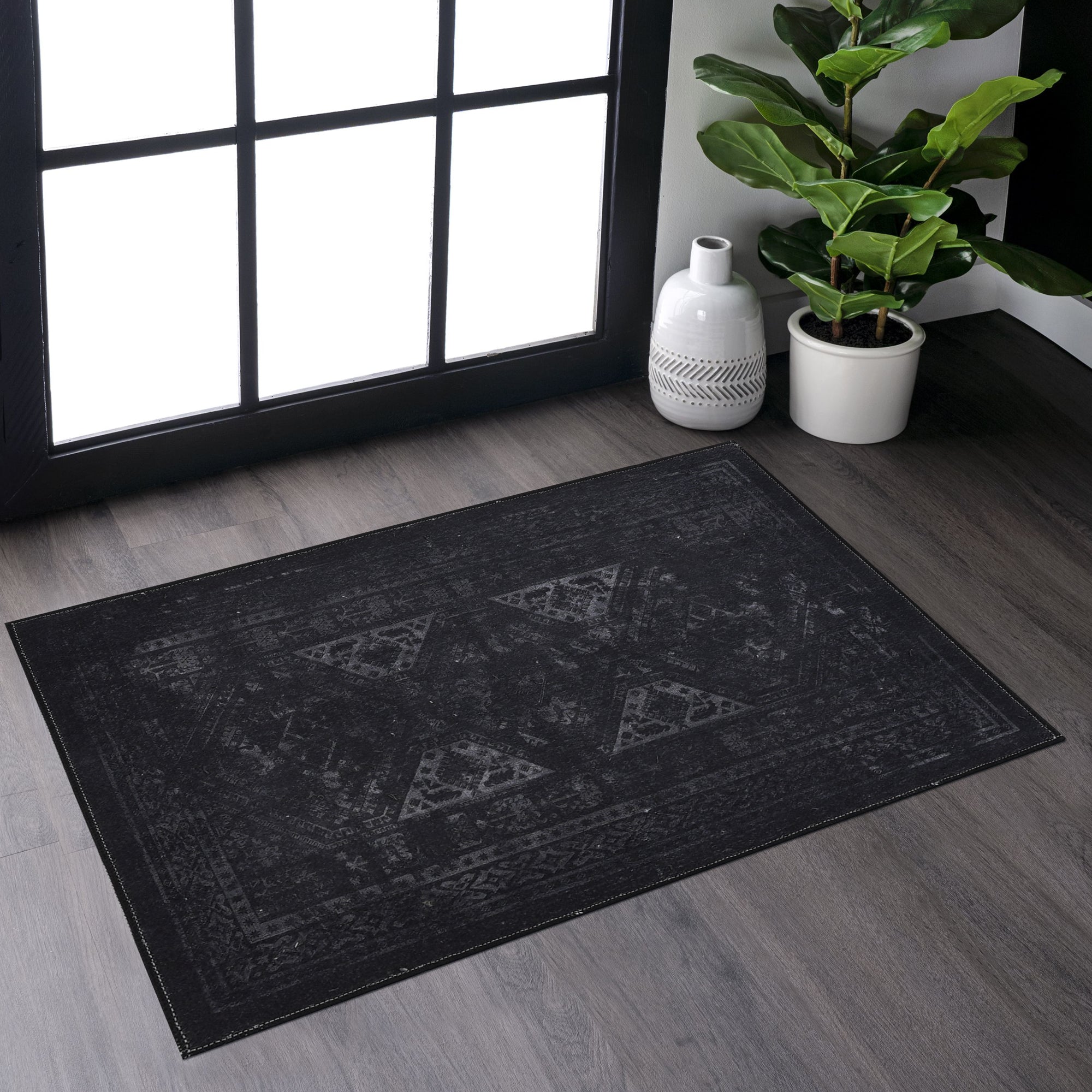 koorbiir R1 9x12 Black and Gray Washable Area Rug ¨C Durable Large Floor Rugs for Living Room and Bedroom