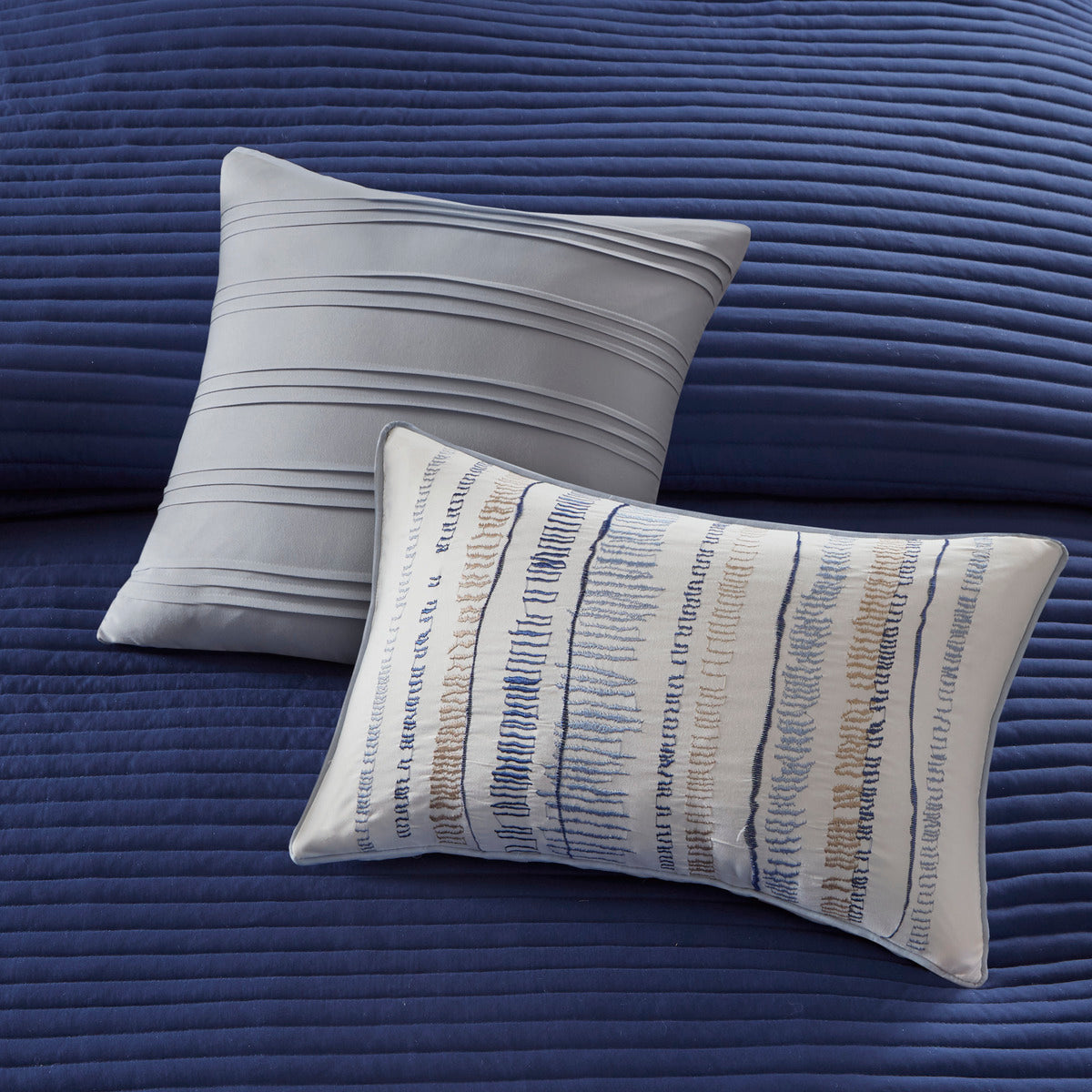 8-Piece Blue Seersucker Comforter & Quilt Set ¨C King/Cal King Bedding Collections with Decorative Pillows & Shams