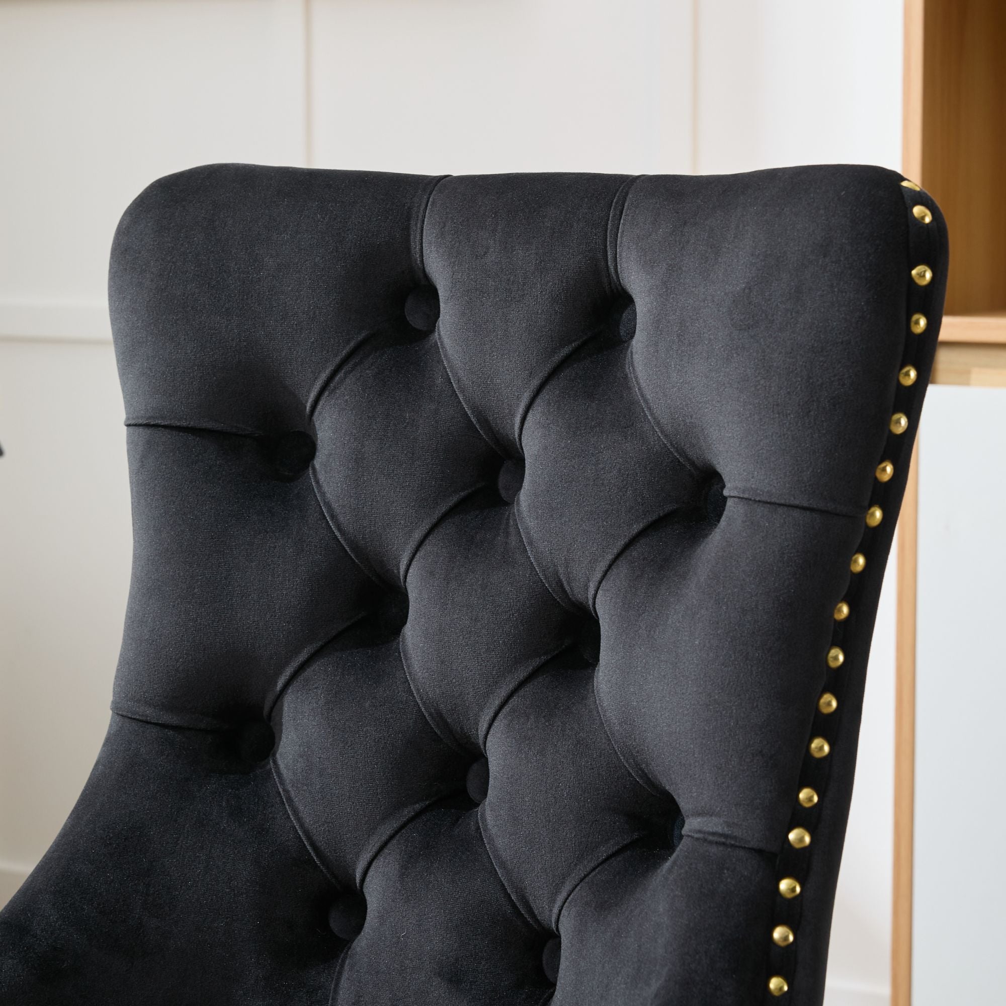 koorbiir o4 Modern Velvet Upholstered Office Chair with Tufted Button ¨C Adjustable Swivel Desk Chair with Gold Metal Base (Gray)