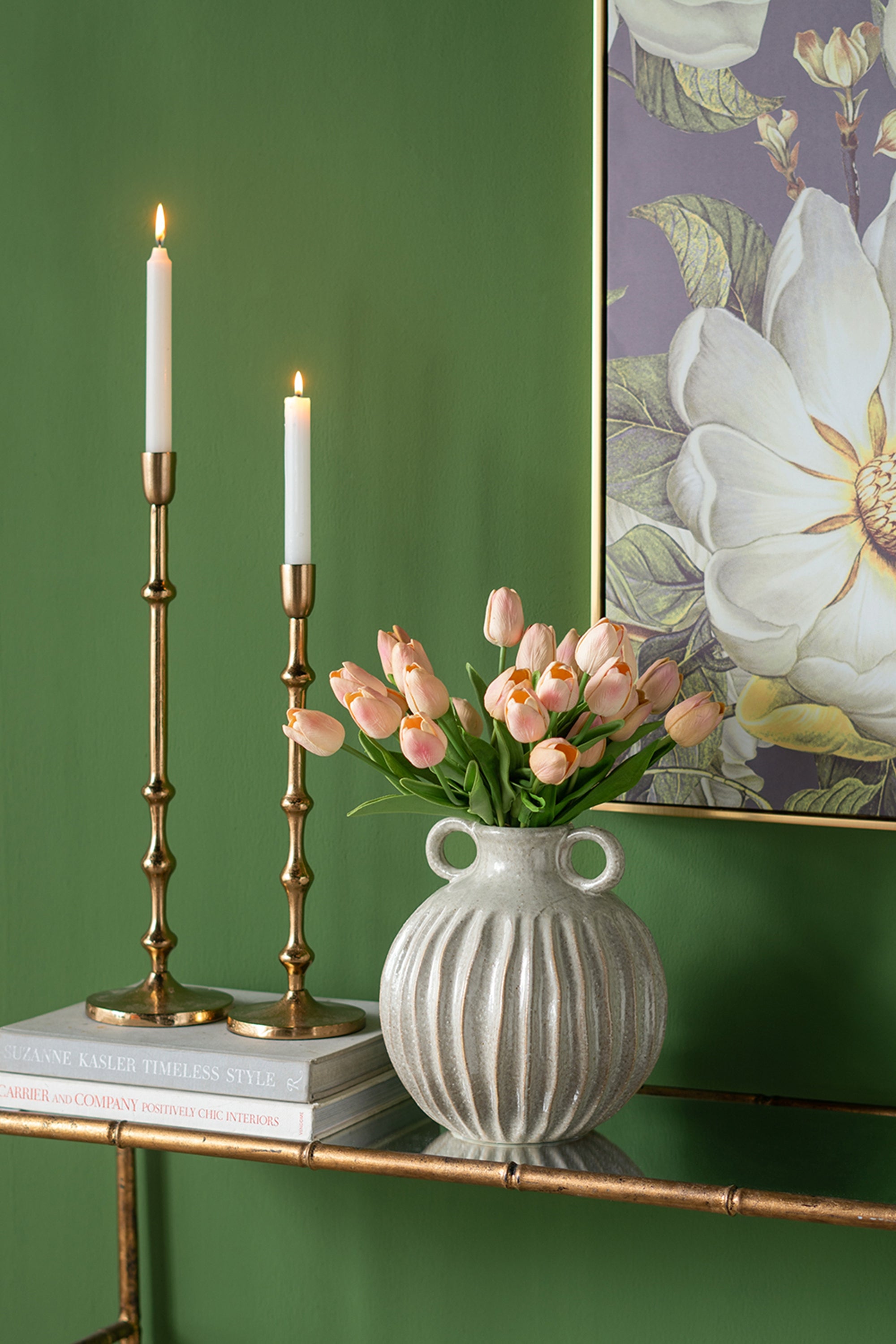 koorbiir ca2 4.5x15.5 Slender Aluminum Taper Candle Holder with Bead Accents ¨C Bronze Decorative Candle Stand for Home D¨¦cor
