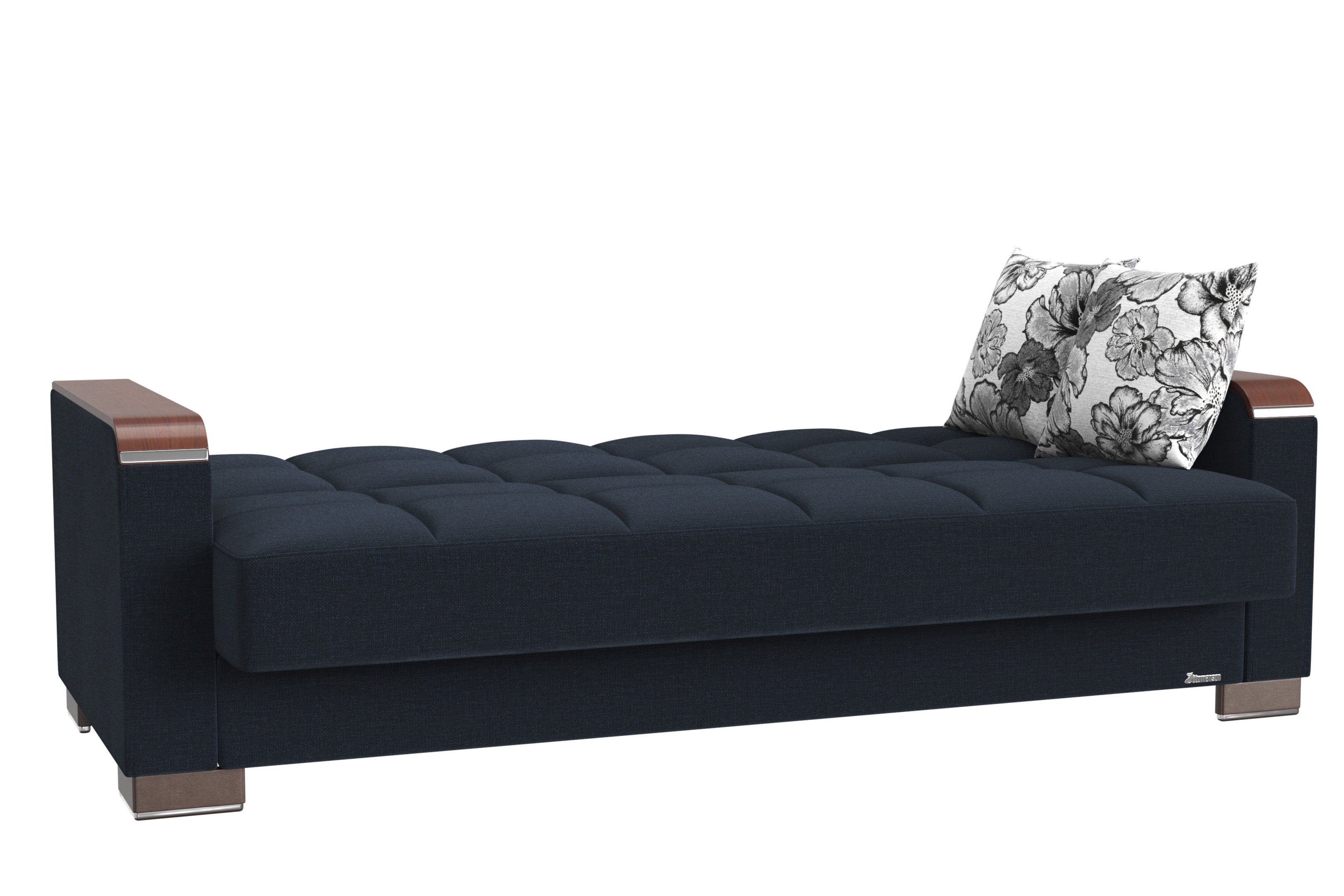 PrimeNest ZenAero Collection Convertible Wood Trimmed Upholstered Sofabed with Storage, Dark Blue Polyester Sleeper Sofa Bed for Small Spaces Living Room Furniture