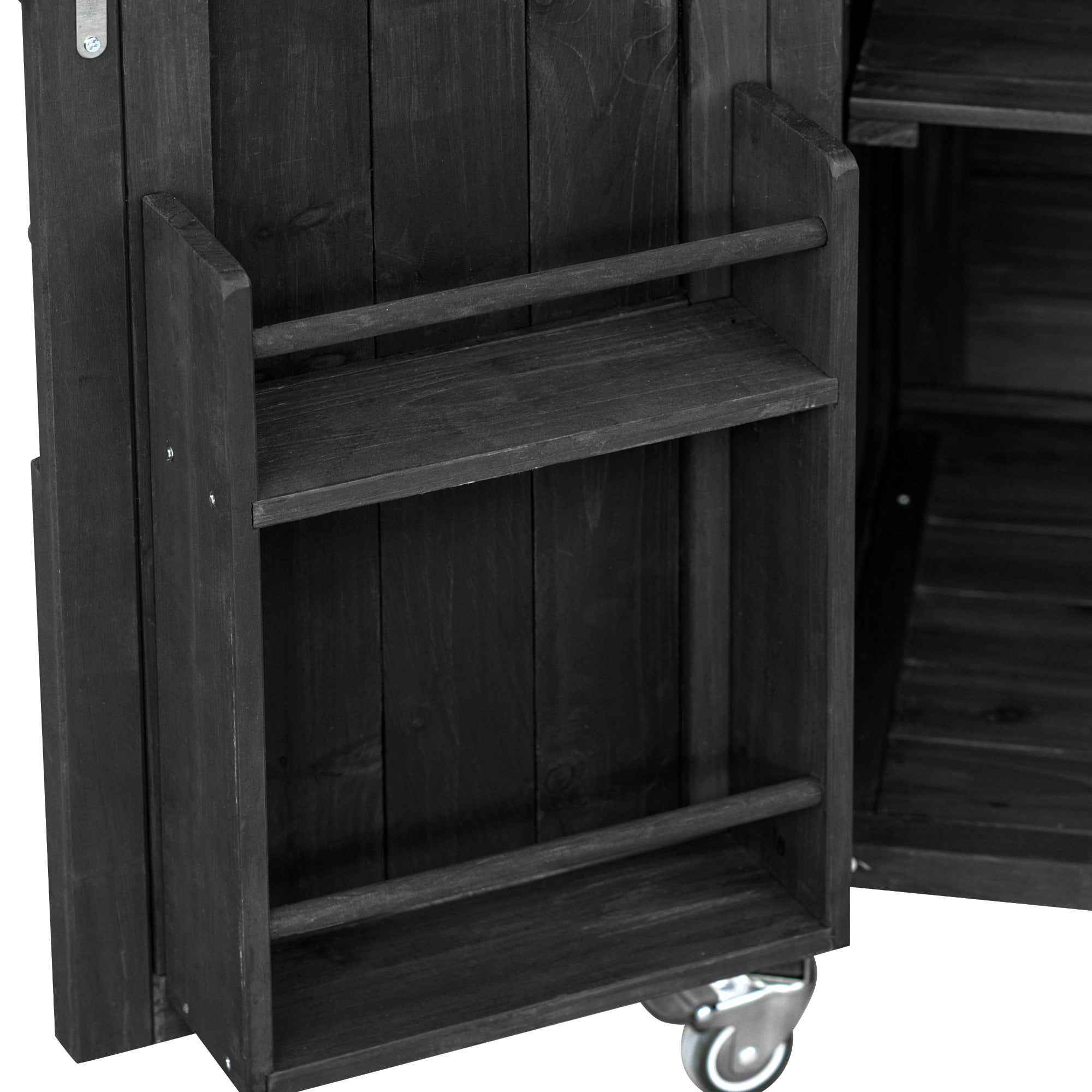 koorbiir k4 K&K Outdoor Kitchen Island & Rolling Bar Cart ¨C Solid Wood Grill Table with Stainless Steel Top, Spice & Towel Rack, Lockable Wheels for Patio, BBQ & Kitchen Storage, Grey Blue